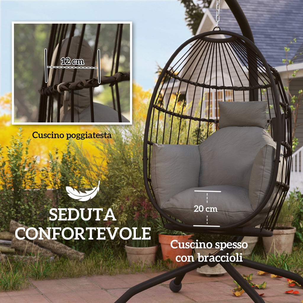 EasyComfort Poltrona Sospesa hangstoel, 120x88x192 cm, zwart/donkergrijs