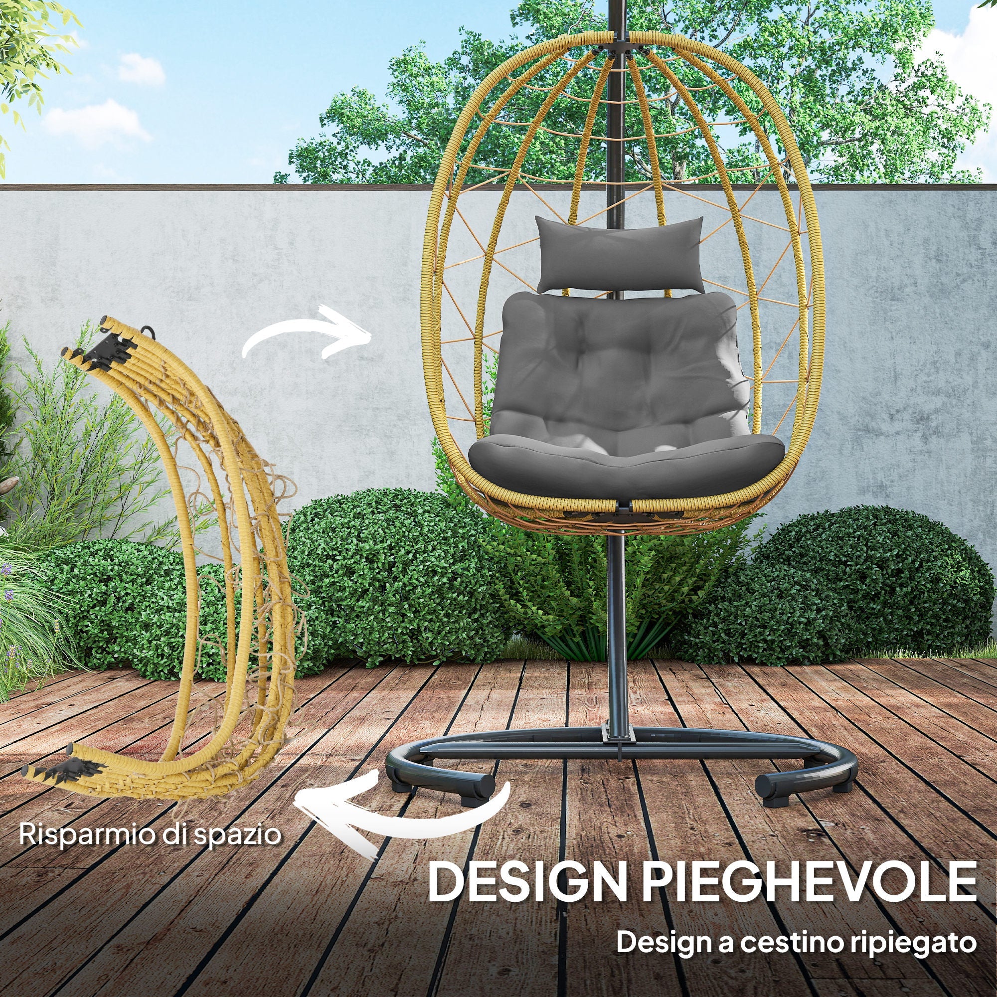 EasyComfort Hangstoel opvouwbaar met kussen 102x102x195 cm