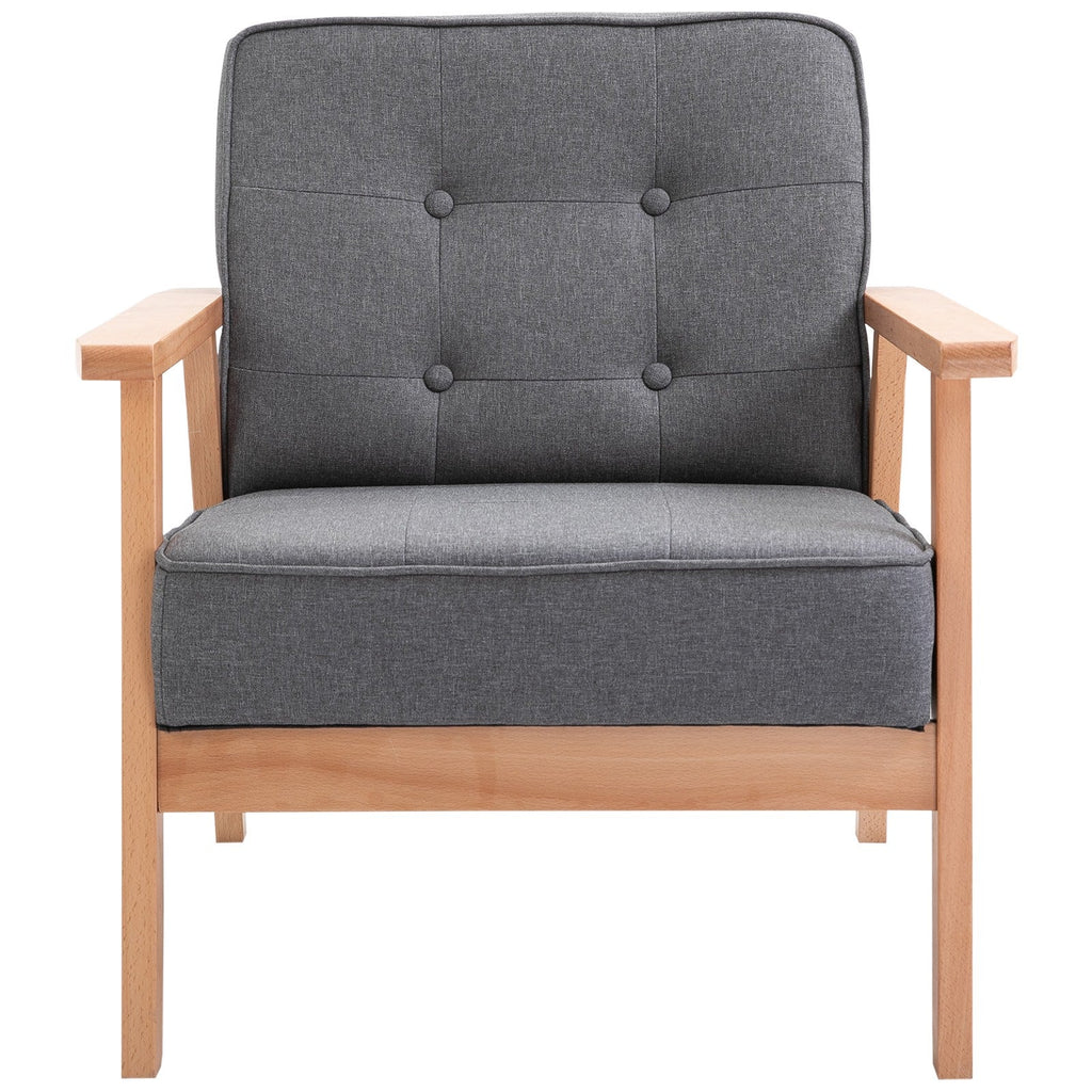 Easycomfort Poltrona Stile Scandinavo Imbottita e Trapuntata a Bottoni in Tessuto e Legno, 64.5x70x74cm, Grigio
