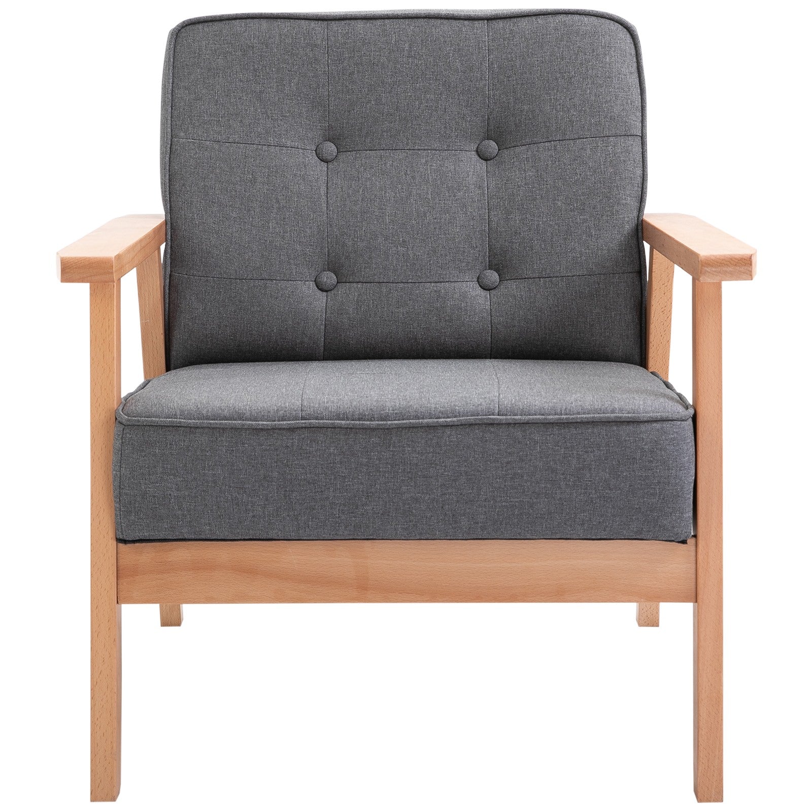 Easycomfort Poltrona Stile Scandinavo Imbottita e Trapuntata a Bottoni in Tessuto e Legno, 64.5x70x74cm, Grigio