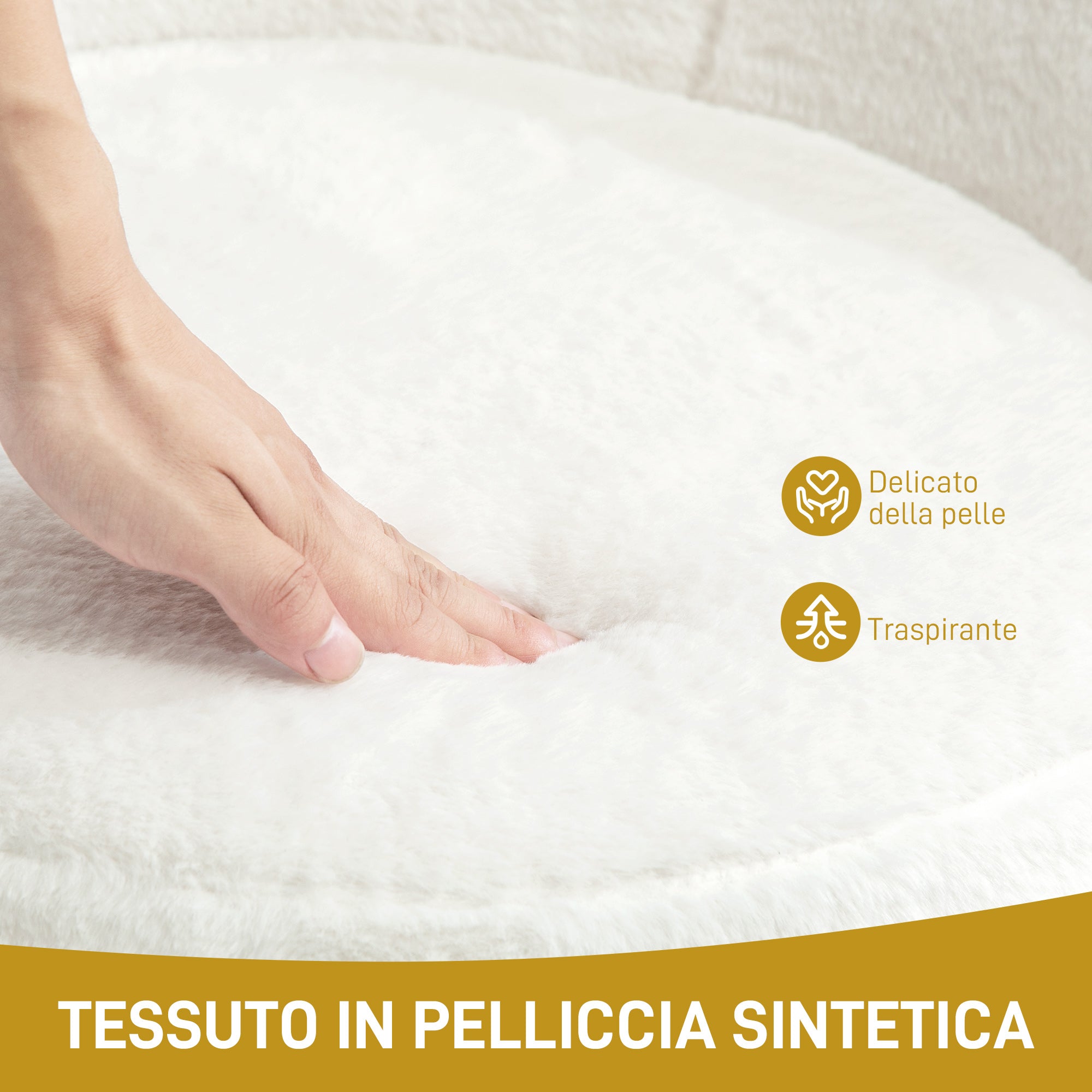 EasyComfort Poltroncina da Camera in Finta Pelliccia with Gambe in Metallo, 75x66x79 cm, white