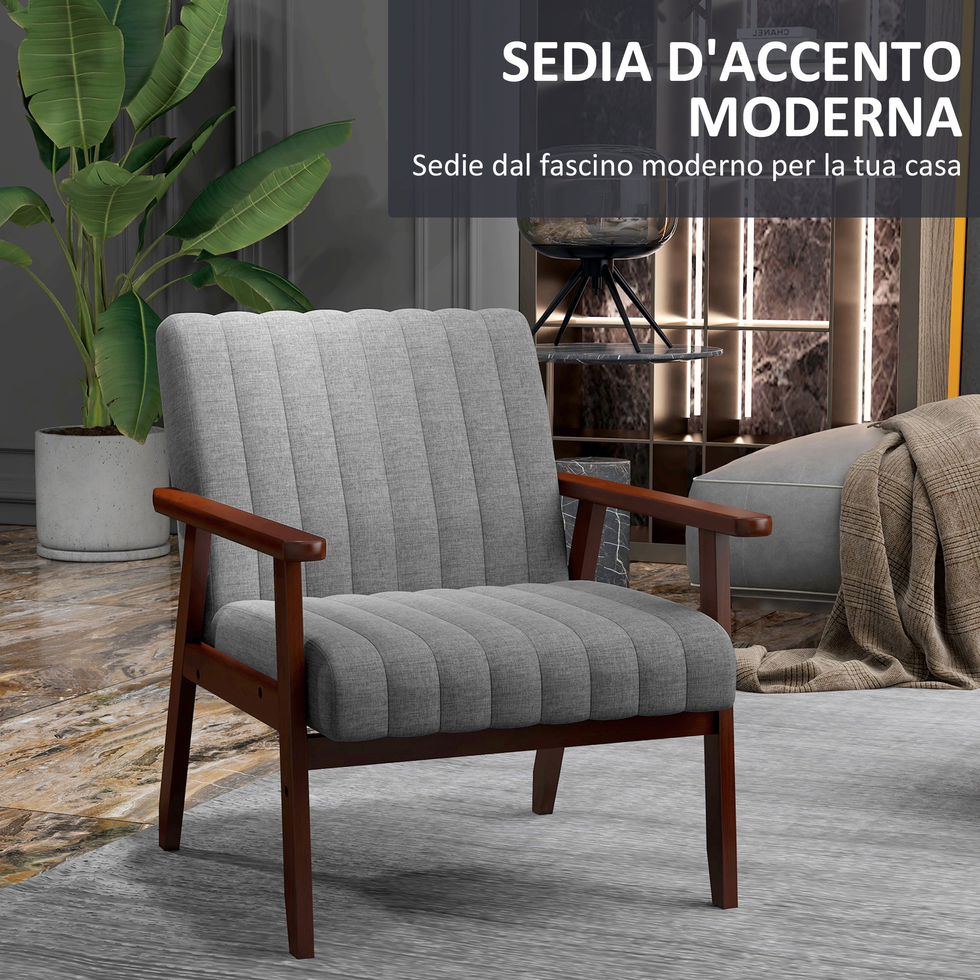 EasyComfort Moderne gestoffeerde fauteuil van stof en hout, grijs