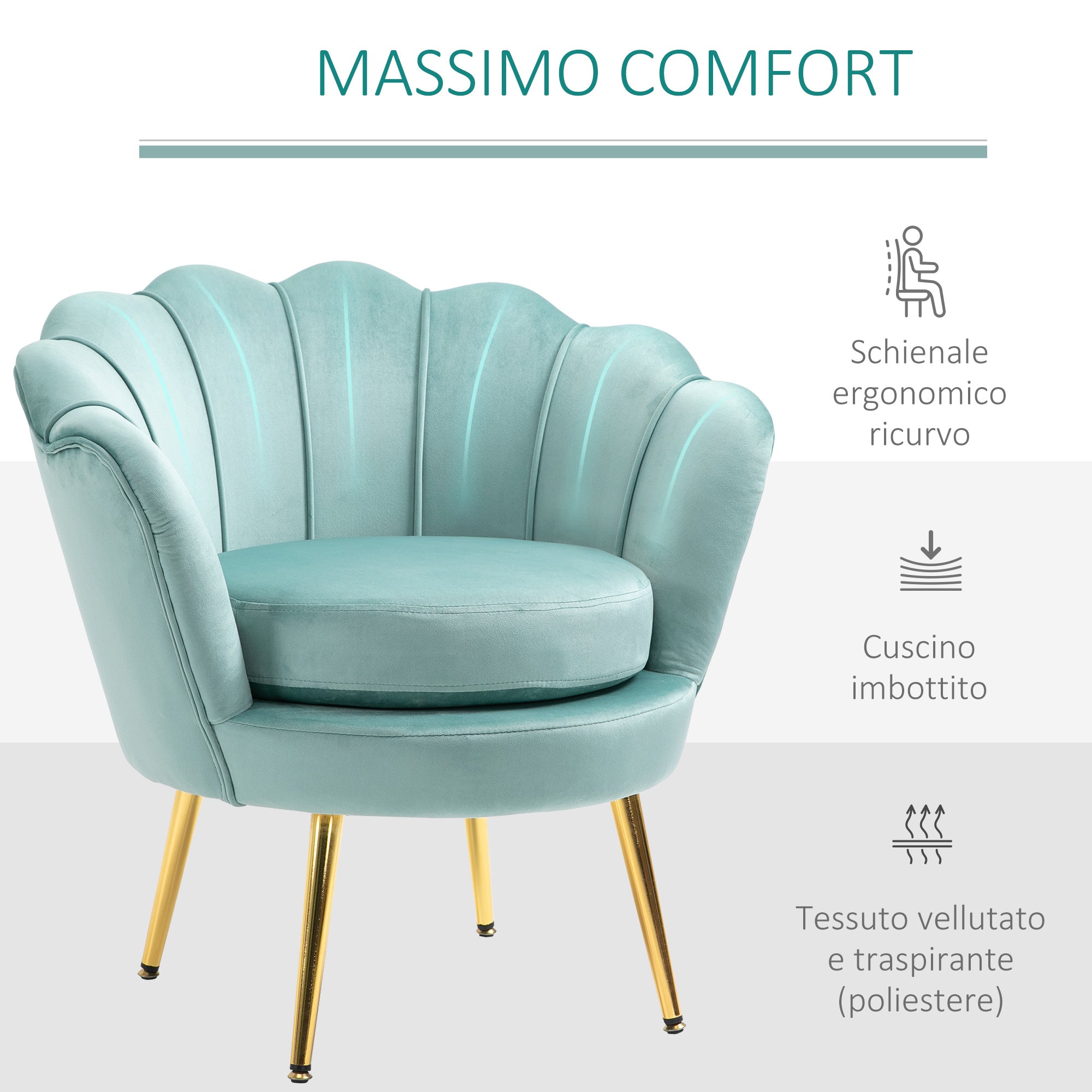 EasyComfort Vintage fauteuil velours groen 76x67x74 cm