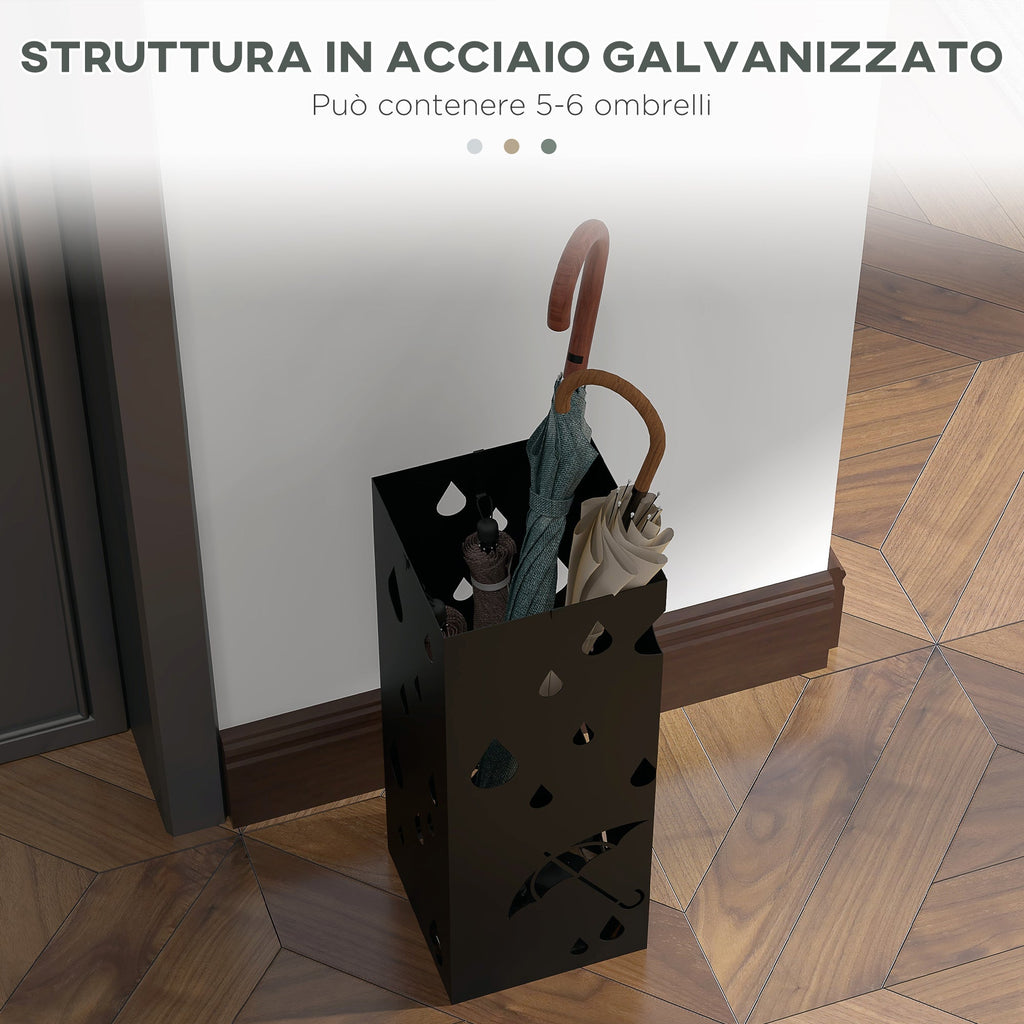 EasyComfort Portaombrelli in Metallo with 4 Ganci e Vaschetta Raccogligocce, 15.5x15.5x41cm, black