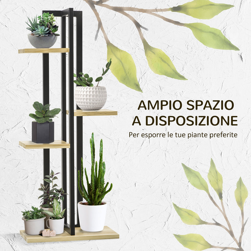 EasyComfort Plantenrek 4 niveaus 45x25x110 cm, zwart en houtkleur