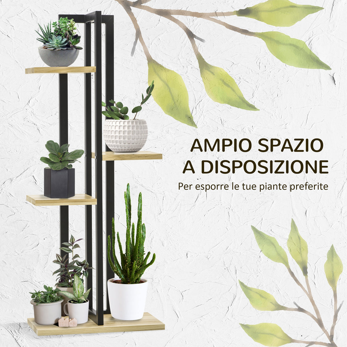 EasyComfort Plantenrek 4 niveaus 45x25x110 cm, zwart en houtkleur