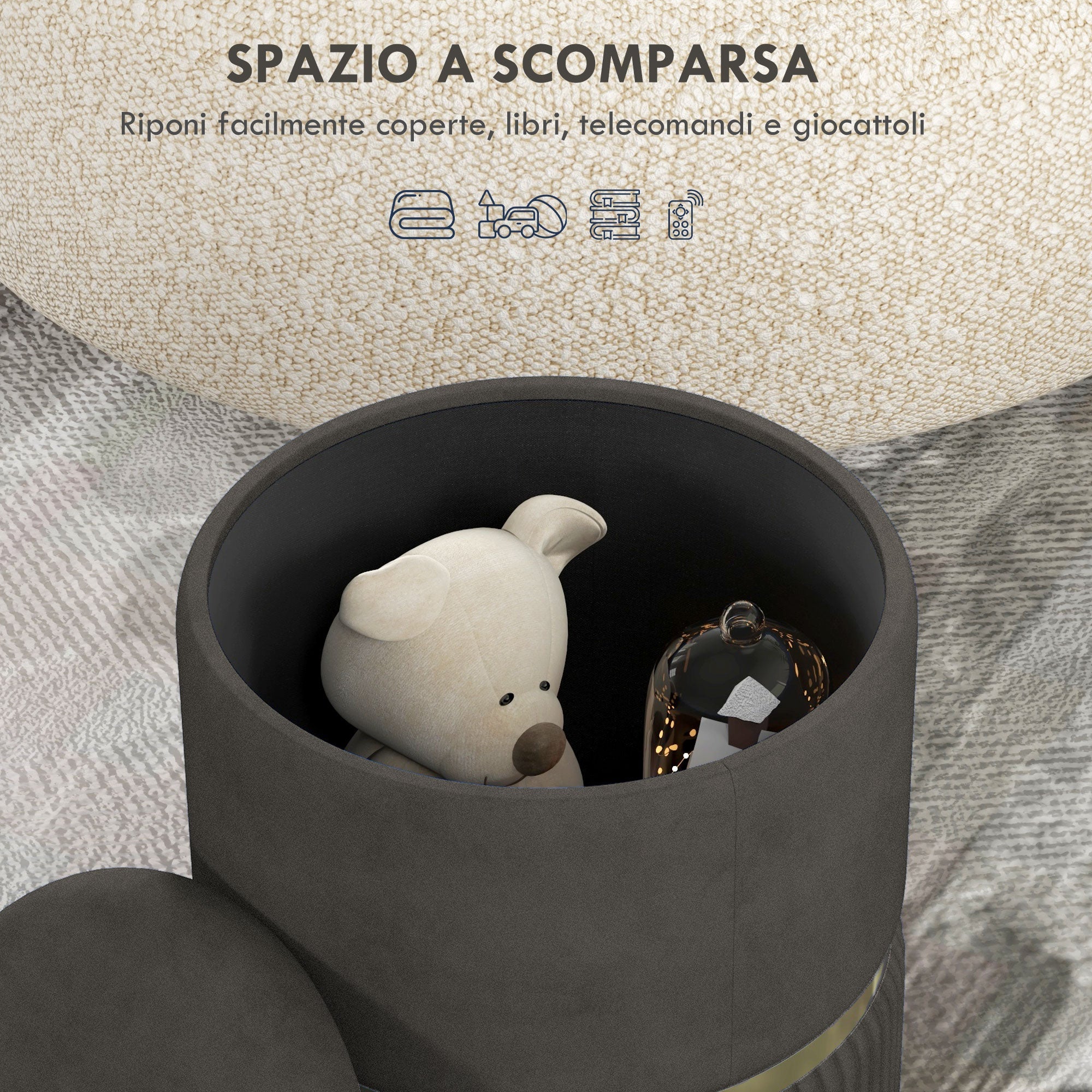 EasyComfort Pouf Contenitore 120 kg max per Soggiorno, Ingresso e Camera, in Poliestere, 36x36x44 cm, Grigio