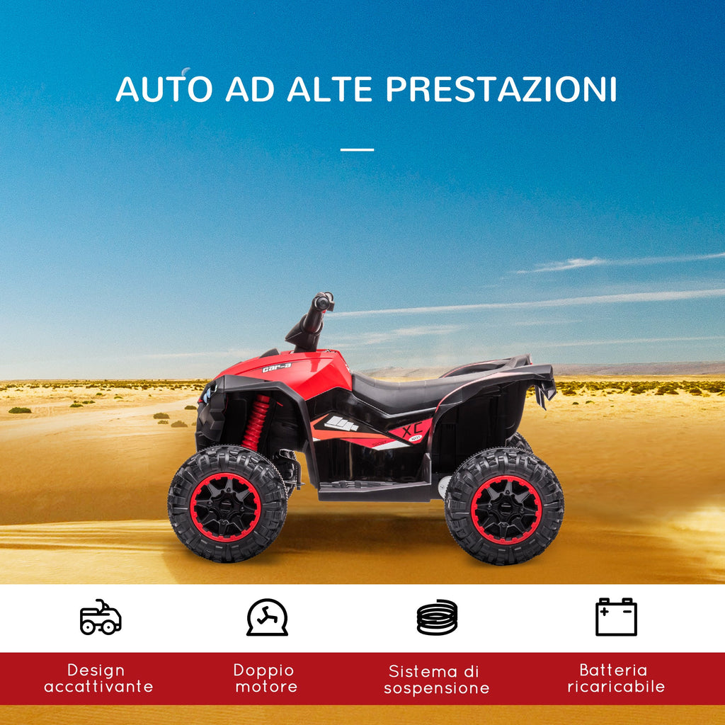 Easycomfort Quad Elettrico per Bambini 12V, 2 Velocità, Ruote Larghe with Sospensioni e Fari LED, Età 3-5 Anni, Rosso