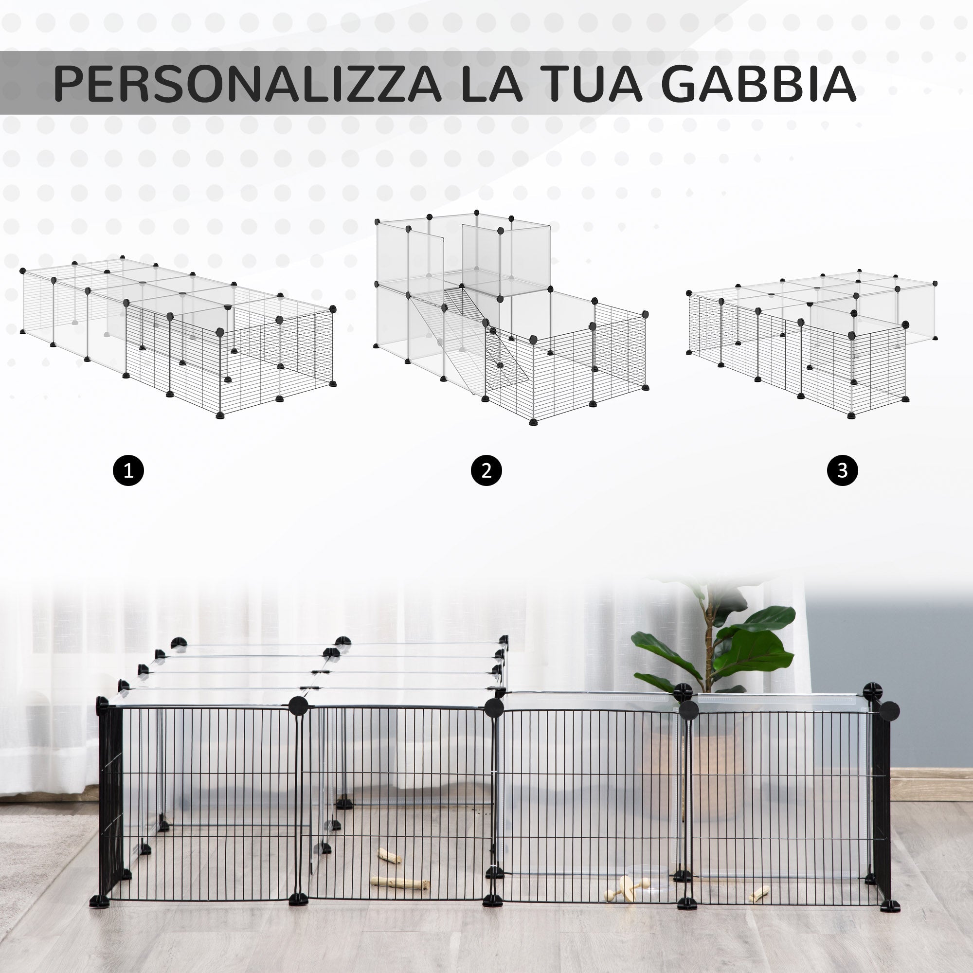 EasyComfort Modulaire dierenren 140x70x70 cm, 21 PP-panelen + 6 stalen panelen