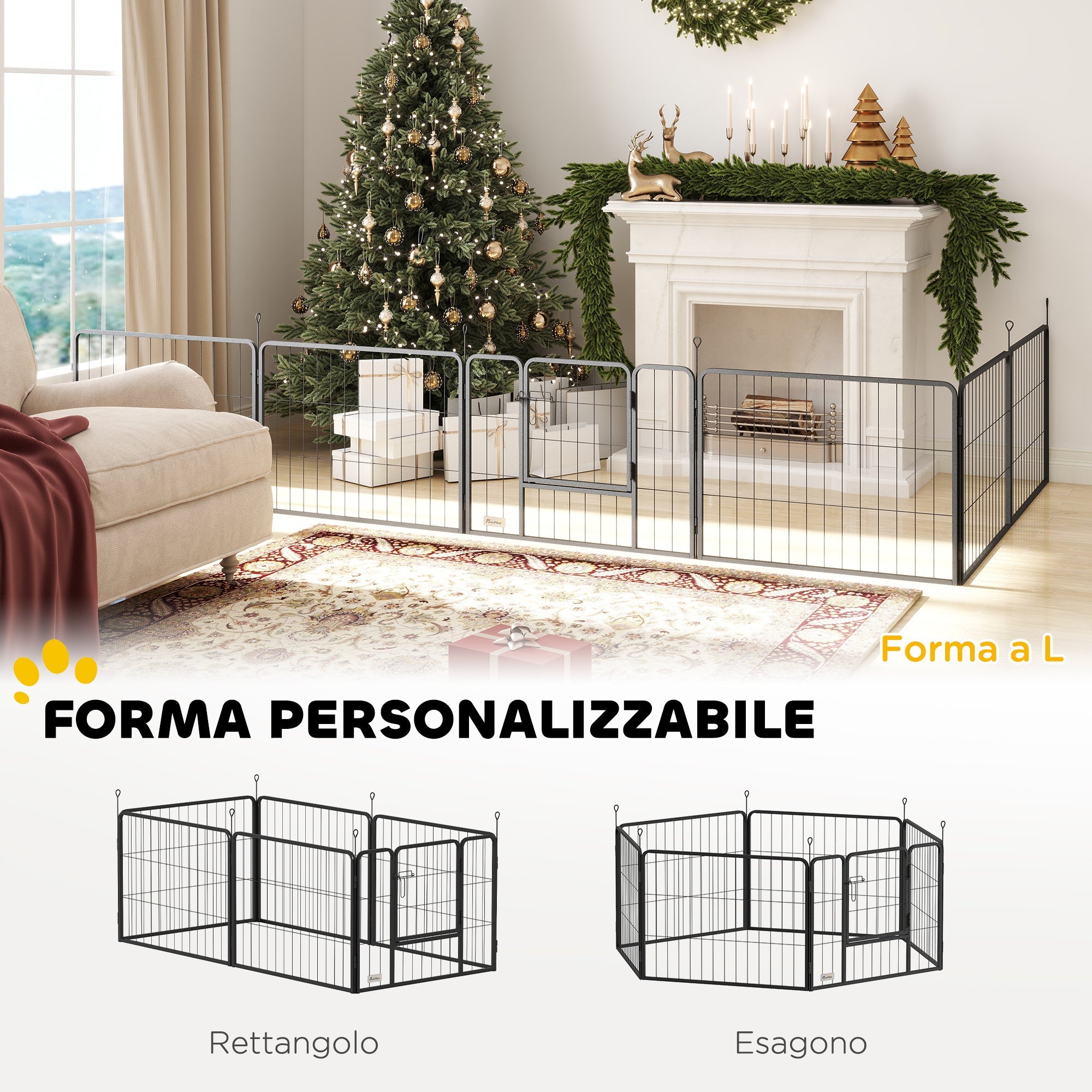 EasyComfort Recinto per Cani a 6 Pannelli Modulabili da 80x1.5x60 cm in Acciaio black with Porta di Ingresso