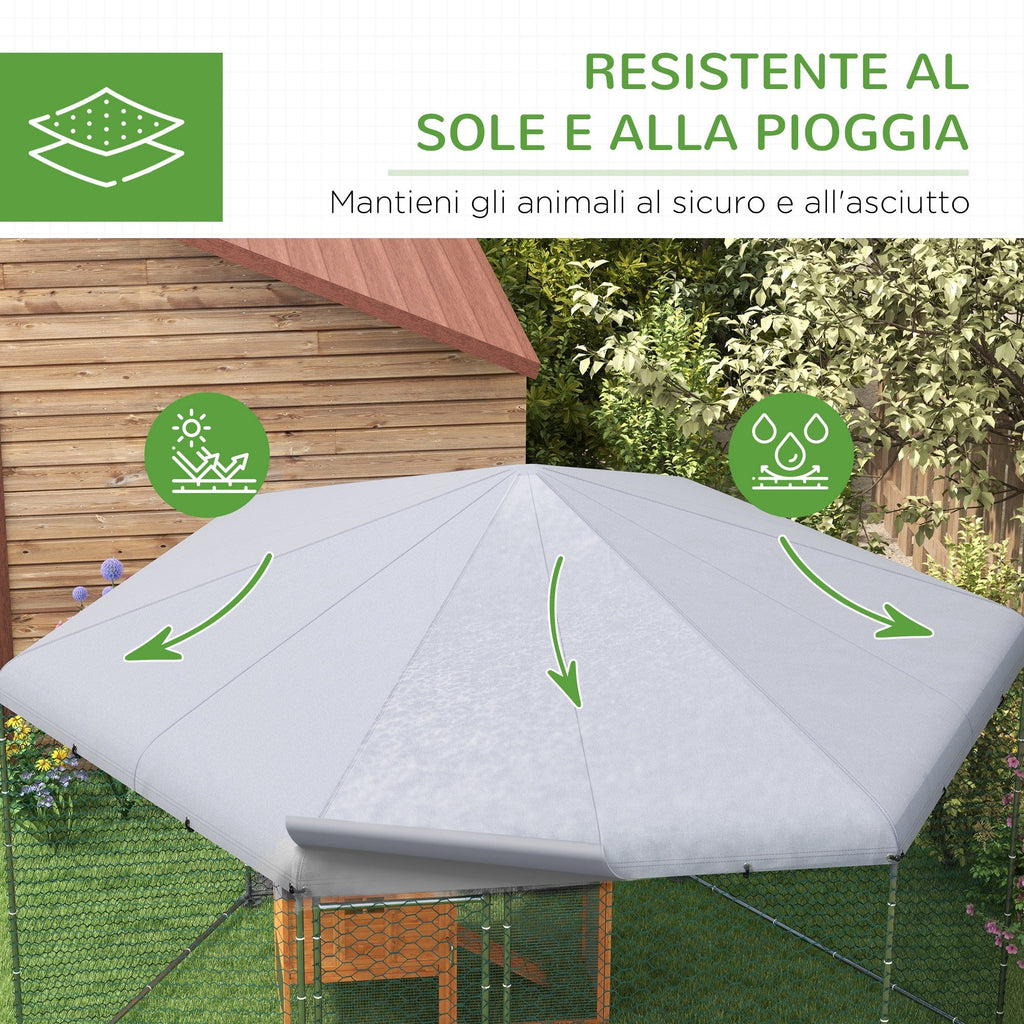 EasyComfort Recinto per Galline con Tetto e Porta Bloccabile in Acciaio per 10-15 Animali, 4x3.5x2.6m
