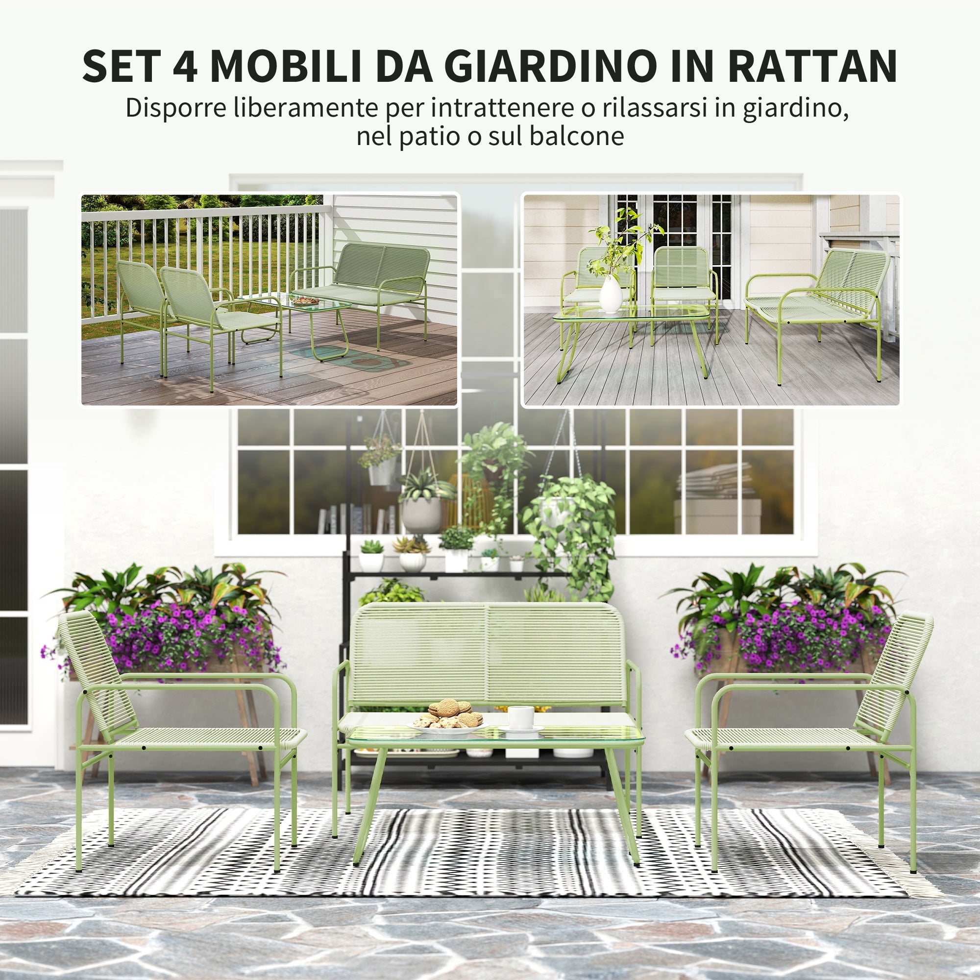 EasyComfort Salotto tuinlounge rattan 4-zits groen