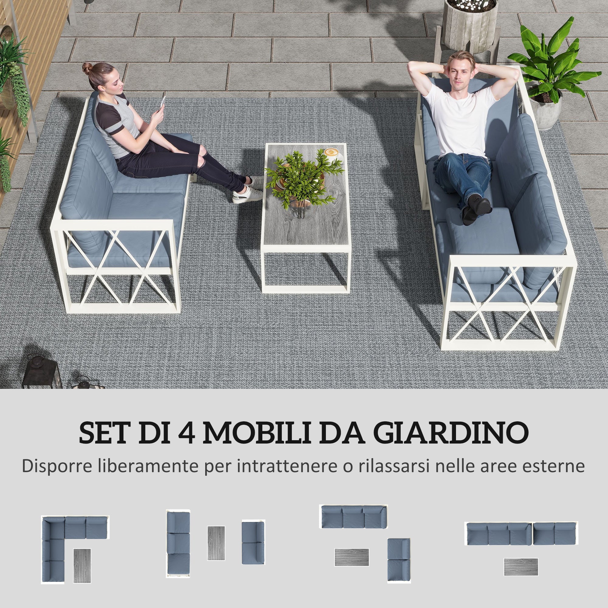 EasyComfort Salotto da Giardino Angolare hoekloungeset met verstelbare fauteuil
