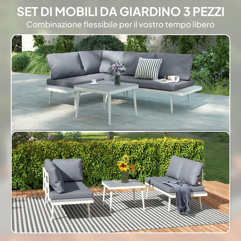 EasyComfort Tuinloungeset 2 banken met verstelbare rugleuning en salontafel, grijs