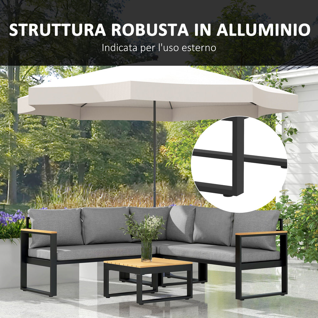 EasyComfort Tuinset 4-delig: 2-zitsbank, 2 fauteuils en salontafel, aluminium, grijs