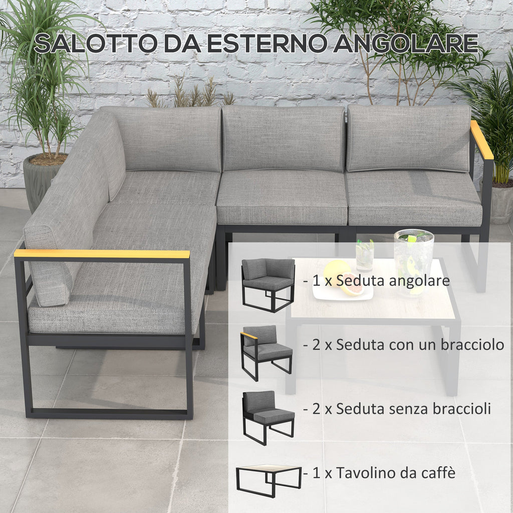 EasyComfort Loungeset 6-delig aluminium met kussens, grijs