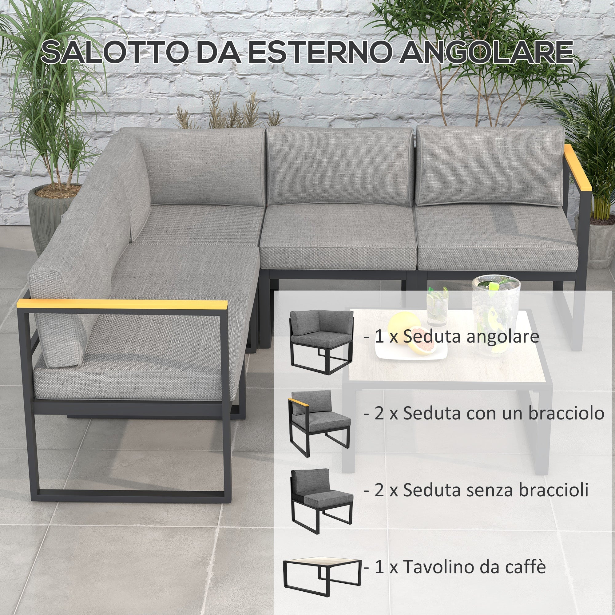 EasyComfort Loungeset 6-delig aluminium met kussens, grijs