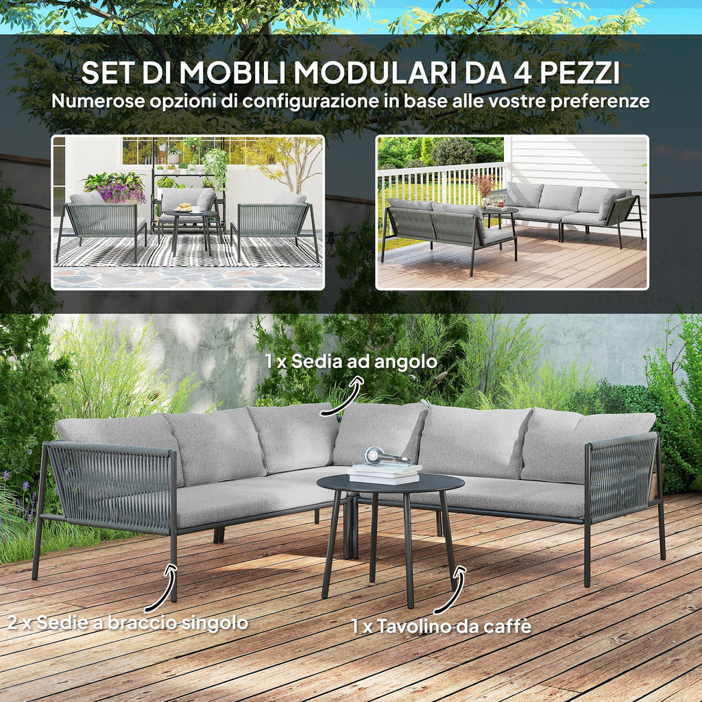 EasyComfort 4-delig rattan loungeset modulair, donkergrijs