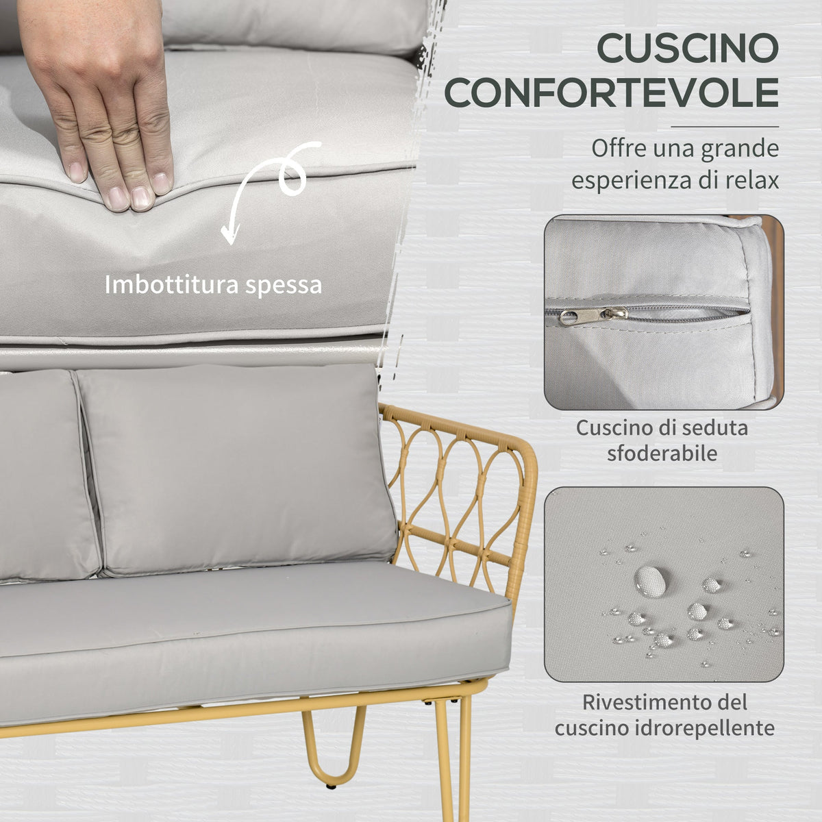 EasyComfort Boho loungeset 2-zits met 2 fauteuils en salontafel