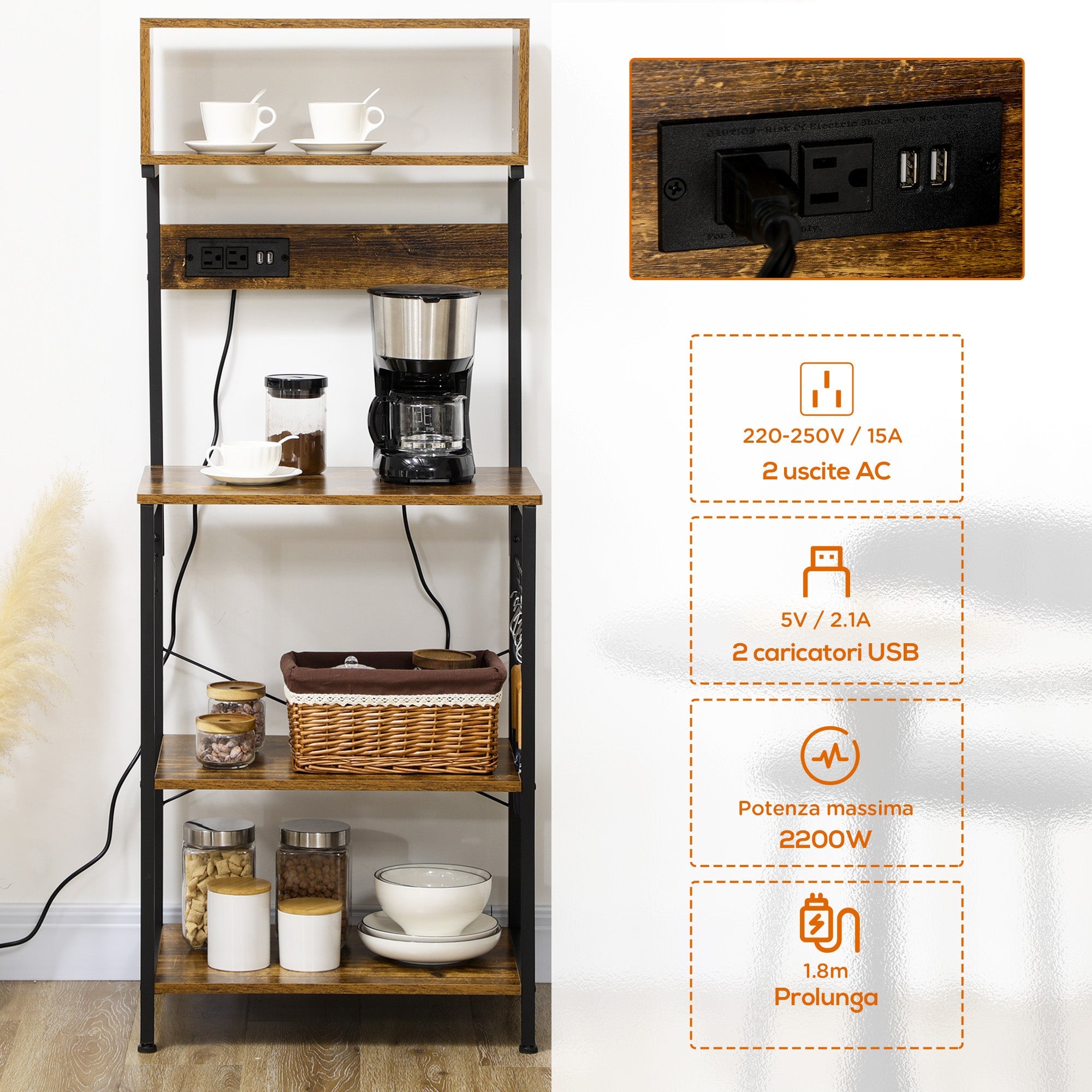 EasyComfort Scaffale Cucina keukenrek 60x42x153 cm met stopcontacten