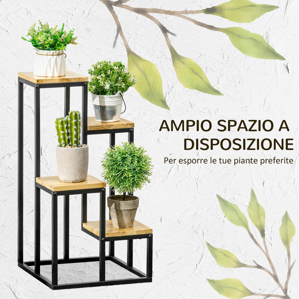 EasyComfort 4-niveau plantenrek metaal en hout 34x34x66 cm