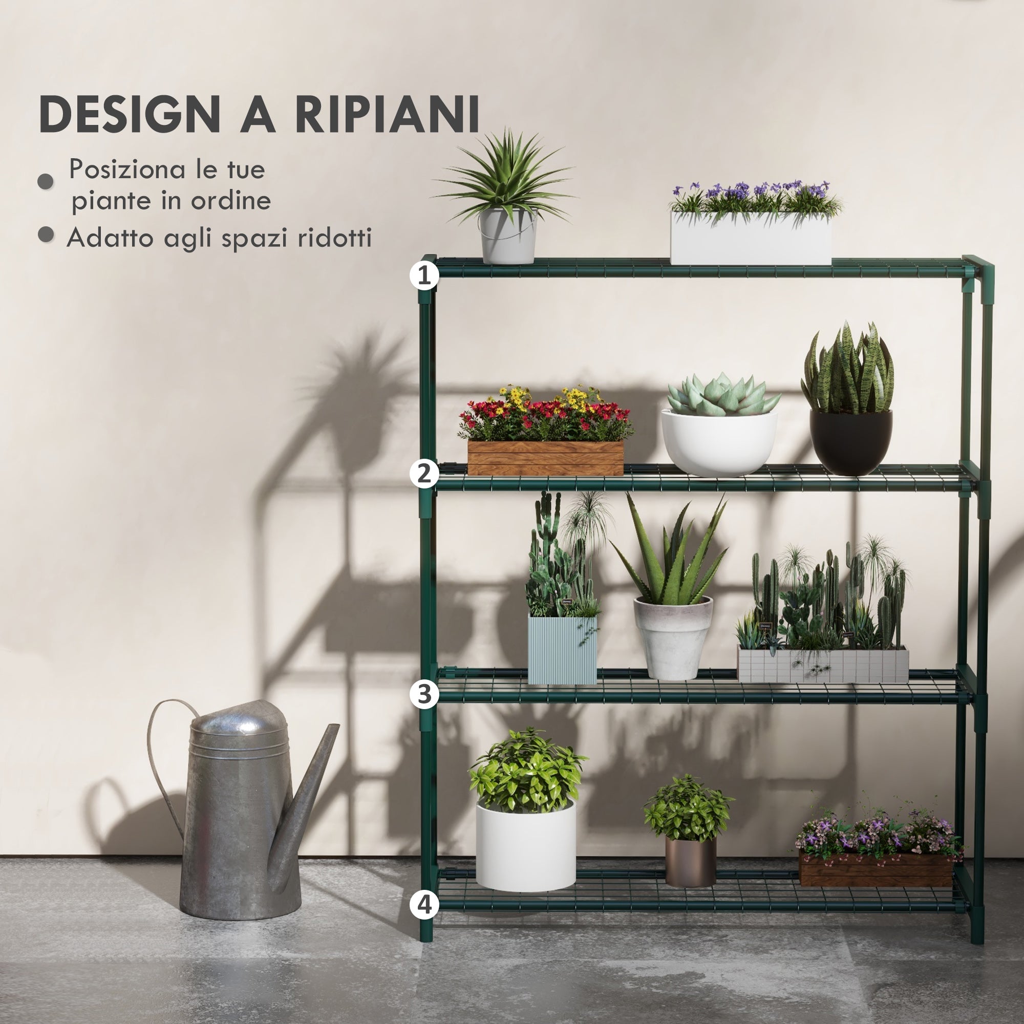 EasyComfort Plantenrek 4 niveaus, staal, 89x28x107 cm, groen