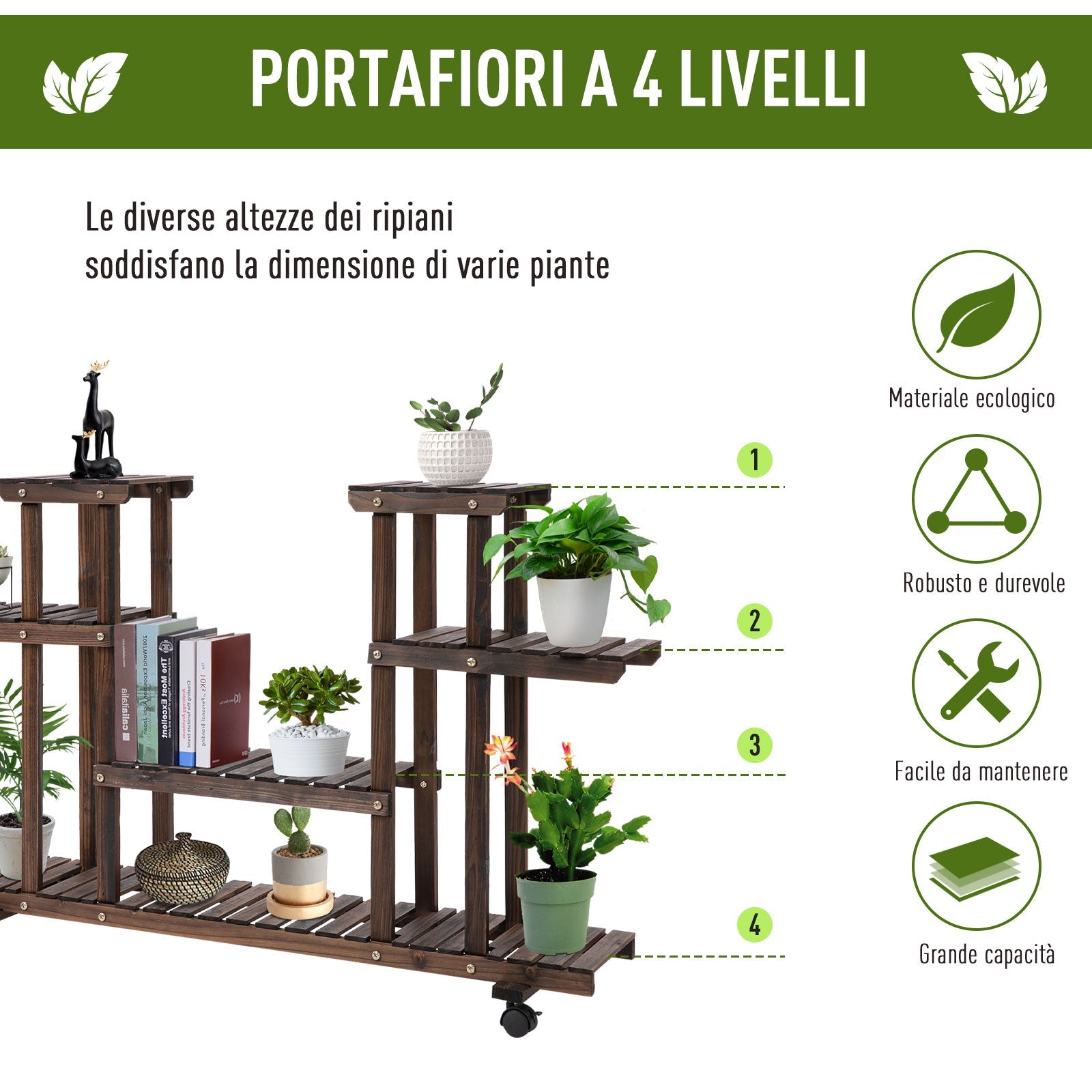 EasyComfort 4-niveaus plantenrek 123.5 x 33 x 80 cm