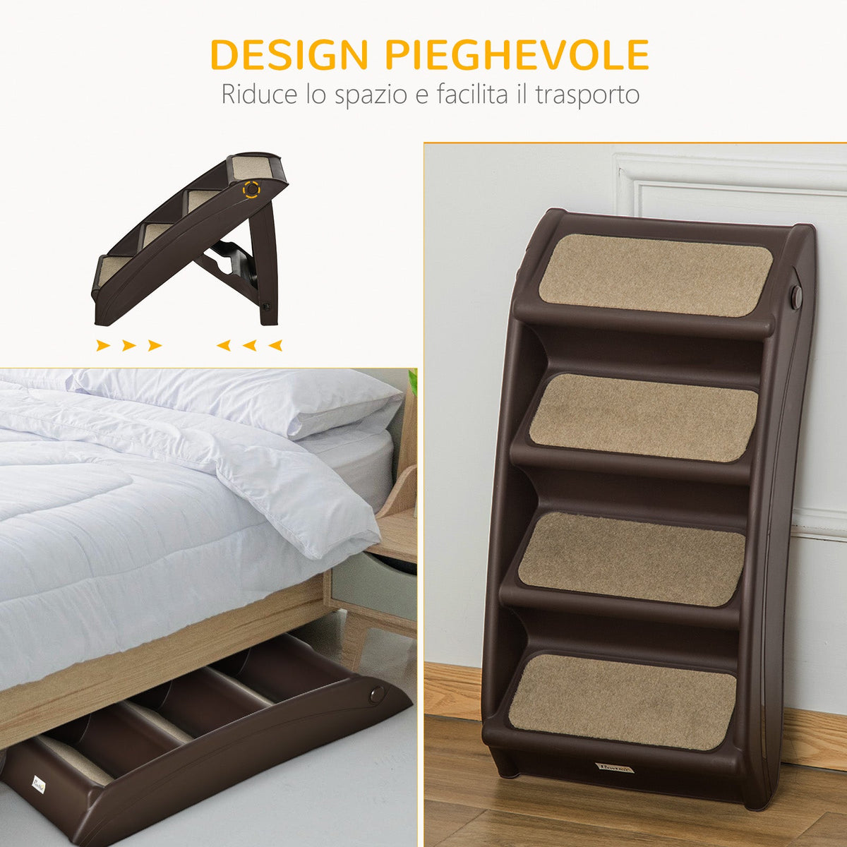 EasyComfort 4-traps hondenladder opvouwbaar, antislip, PP, bruin