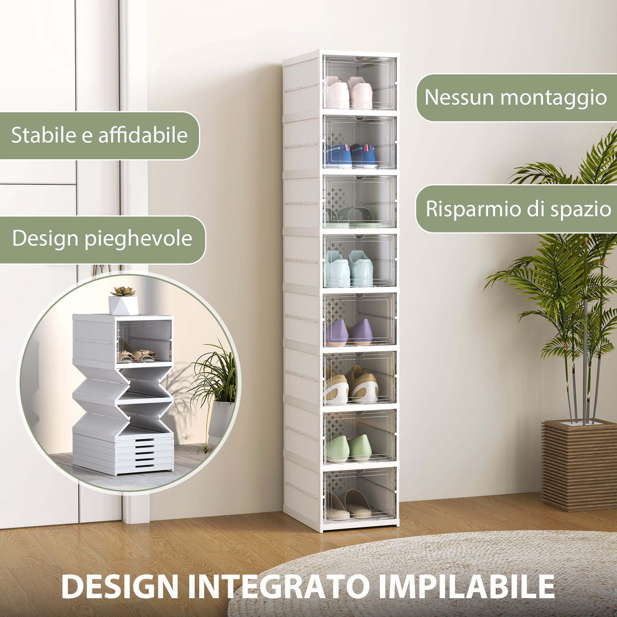 EasyComfort Scarpiera schoenenopbergbox 8-vaks stapelbaar wit