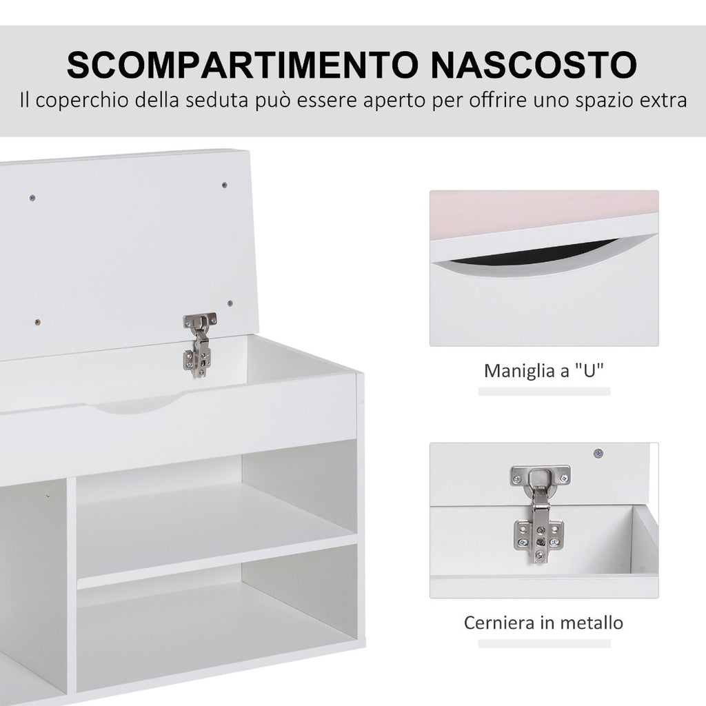 Easycomfort Scarpiera Panca with Sedile Imbottito Ribaltabile da Ingresso Legno 80x30x47cm white