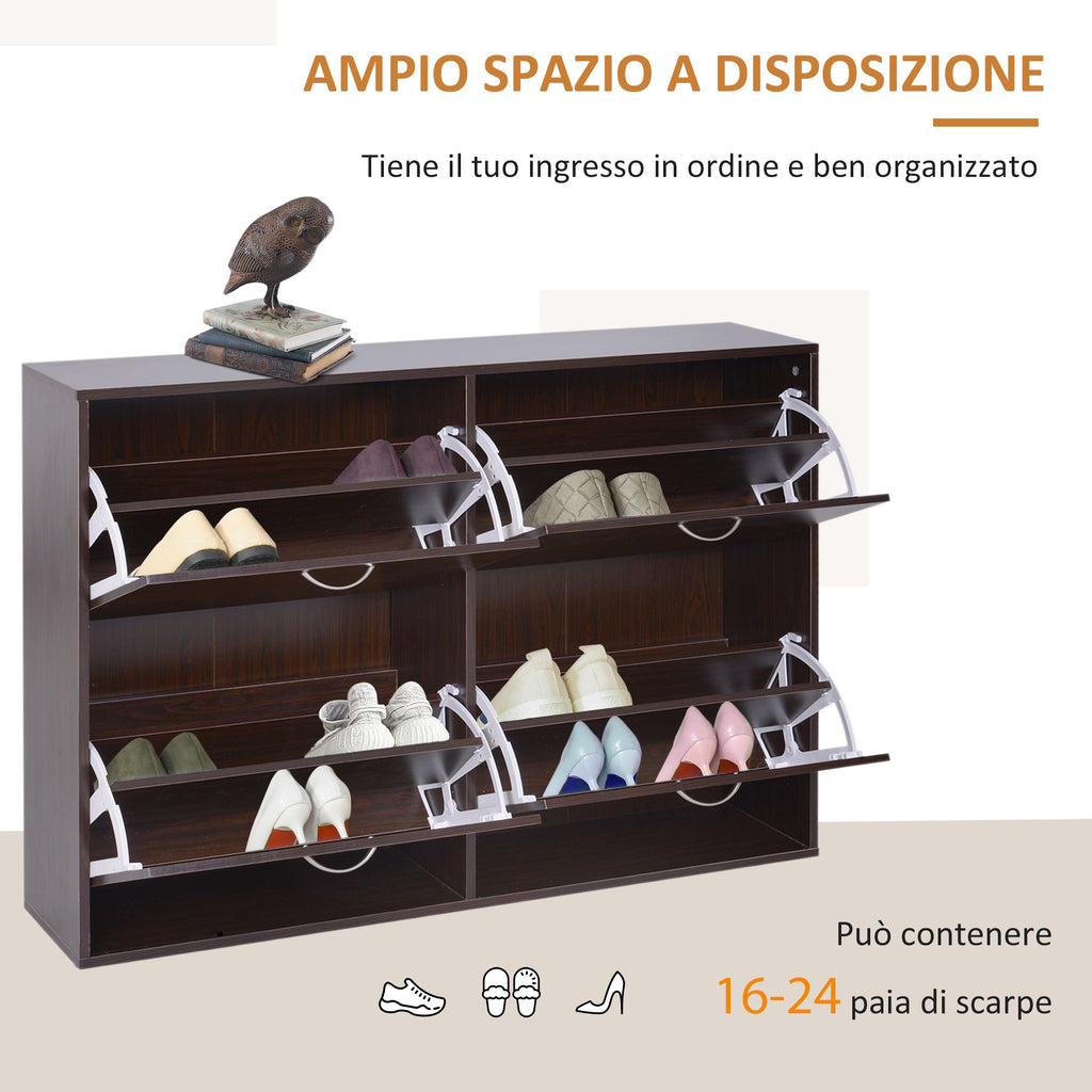EasyComfort Scarpiera Salvaspazio da 24 Paia with Mensole Regolabili e 4 Cassetti, in Legno, 120x24x81cm, Marrone