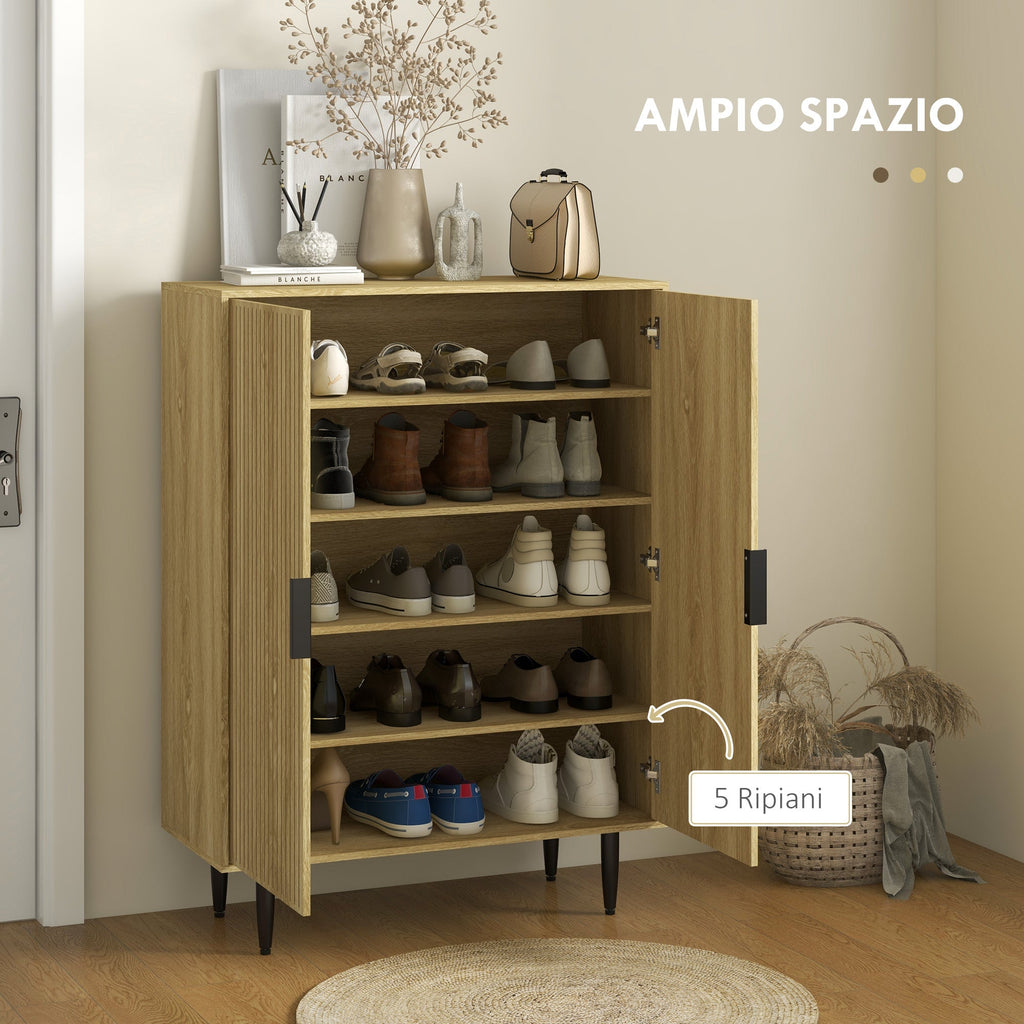 EasyComfort Scarpiera Salvaspazio per 15 Paia di Scarpe with 4 Ripiani Regolabili, 80x38x110cm, Rovere