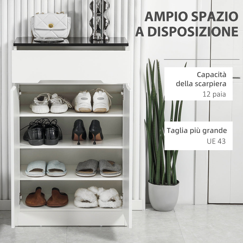 Easycomfort Scarpiera Slim da 12 Paia max per Ingressi with 3 Ripiani Regolabili e Cassetto, in Truciolato white, 60x32x100 cm