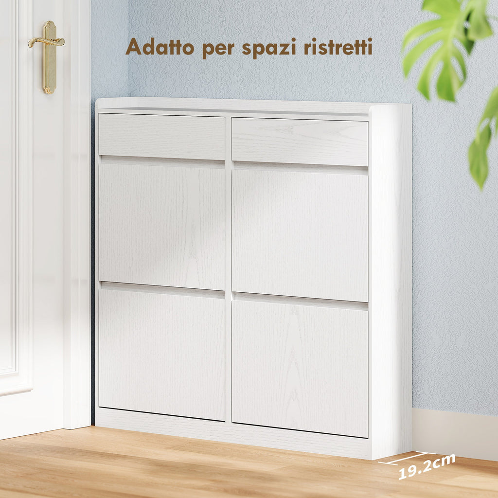 EasyComfort Scarpiera Slim in Legno with 4 Cassetti a Ribalta e 2 Cassetti Scorrevoli, 98x19.2x95.3 cm, white