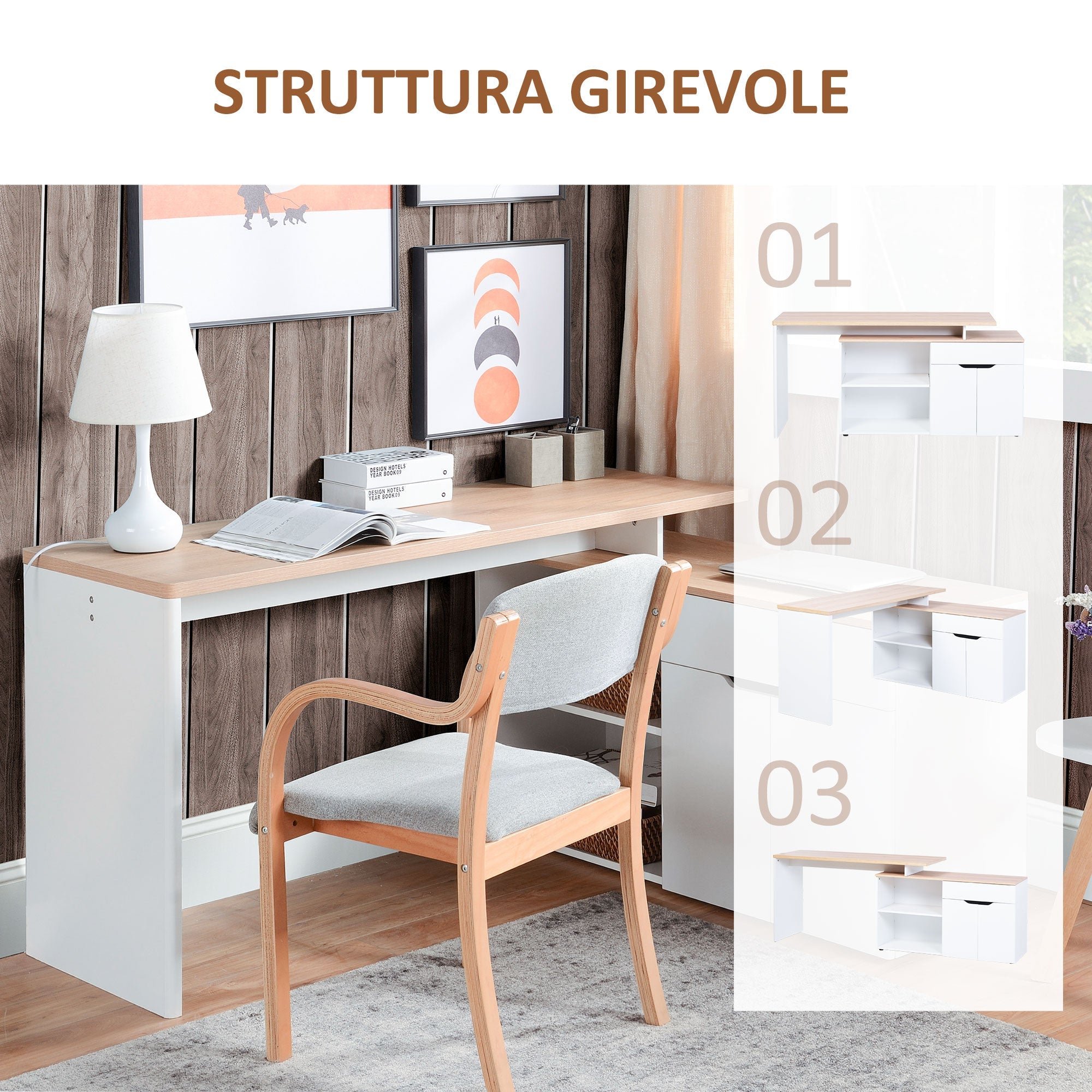 EasyComfort Scrivania Angolare hoekbureau met opbergruimte, 140x117x76 cm