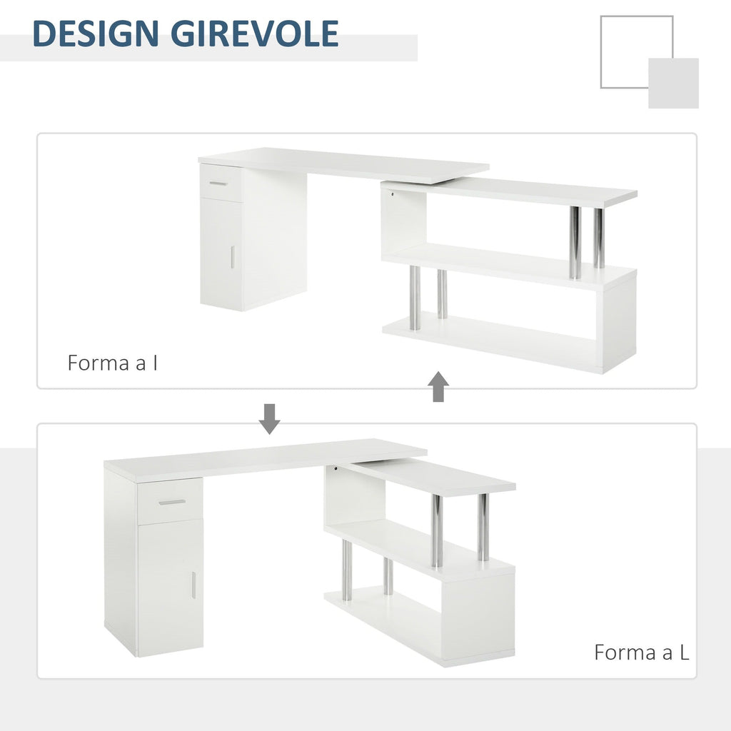 EasyComfort Scrivania Angolare Moderna in Legno with Cassetto, Armadietto e Mensole, Arredamento per Ufficio e Casa, white