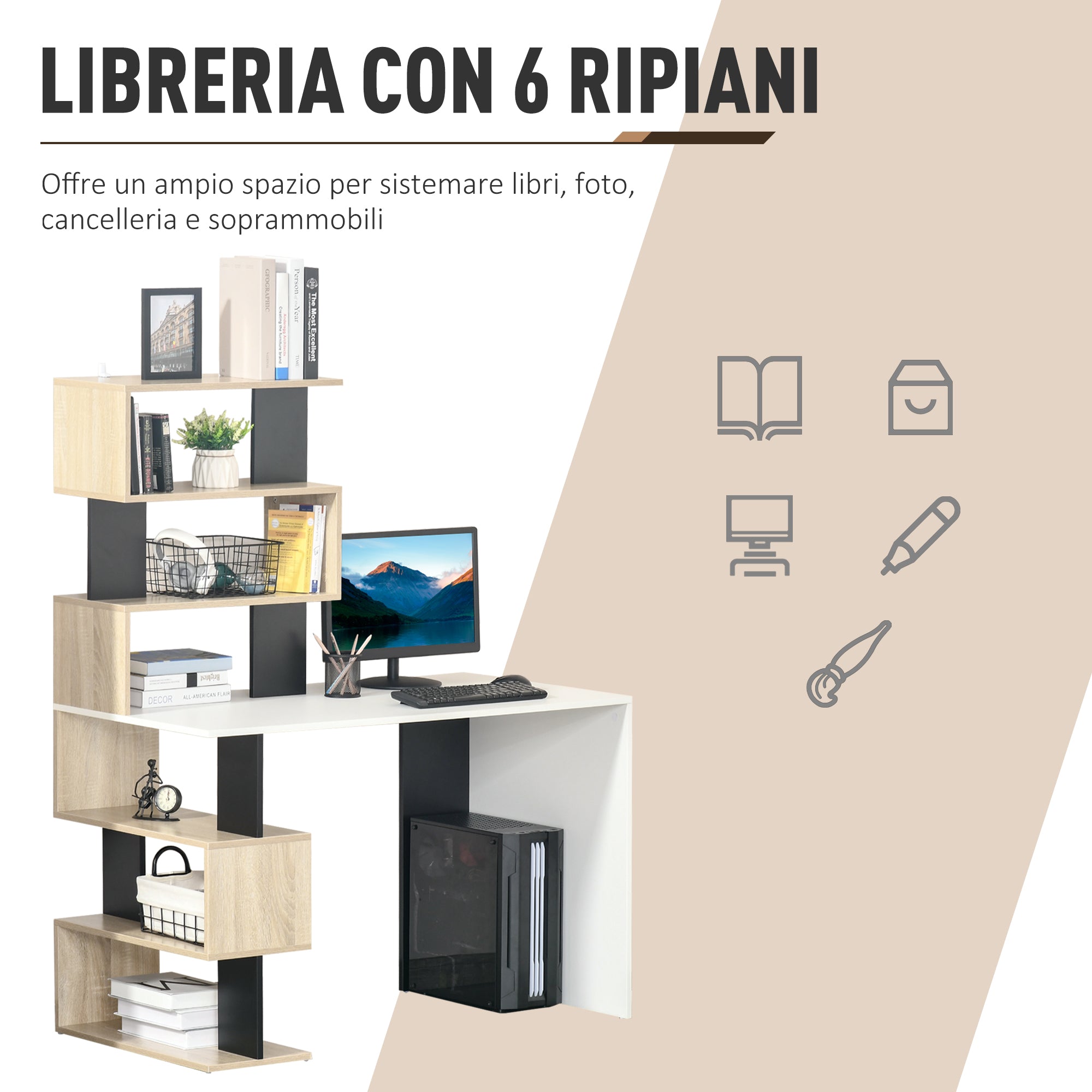 EasyComfort Scrivania bureau met boekenkast 120x60x148 cm