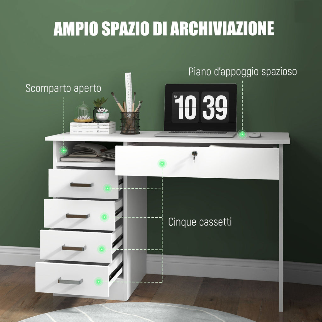 EasyComfort Scrivania Moderna bureau, 5 laden, wit 110x50x76 cm
