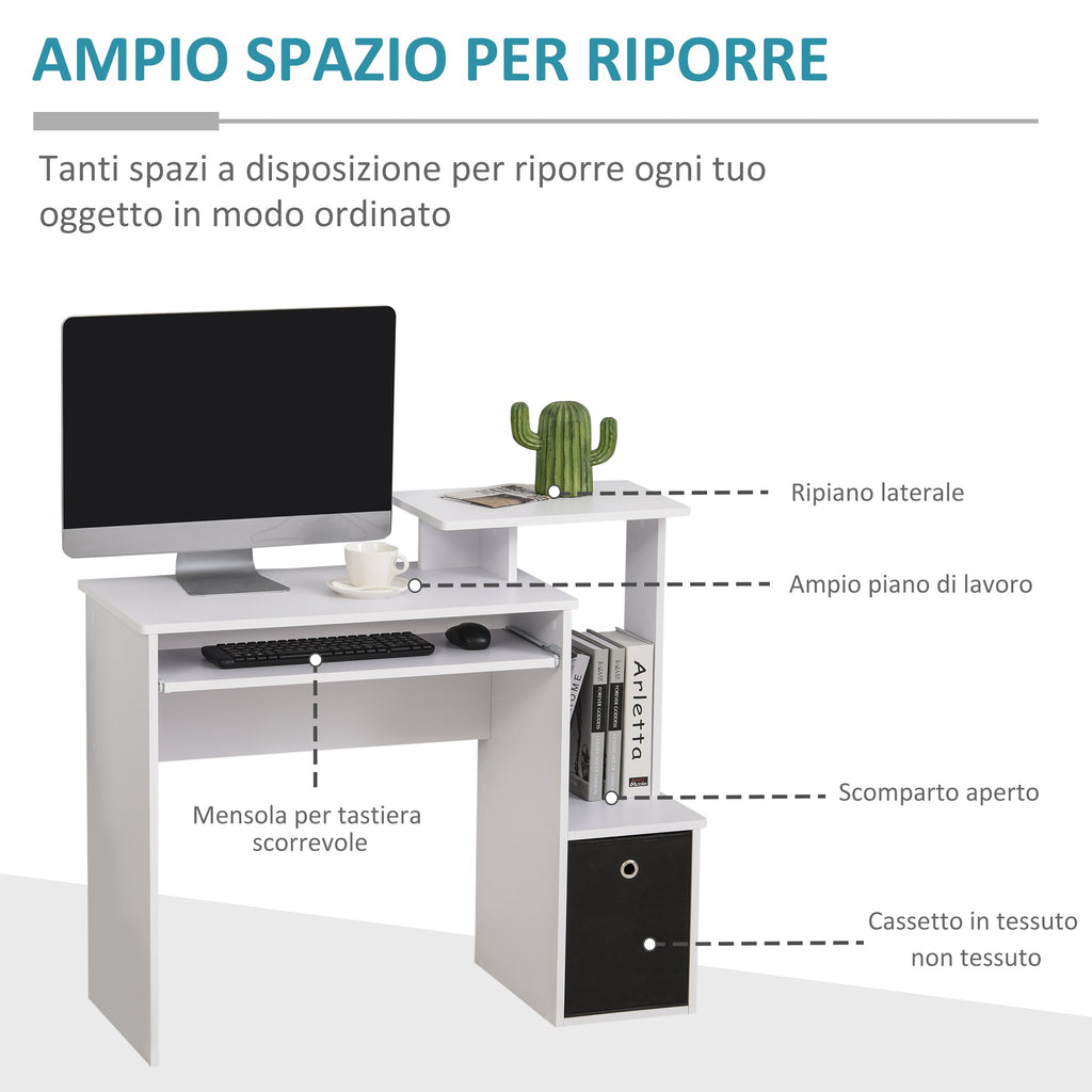 EasyComfort Moderne bureau met toetsenbordlade en stoffen lade 100x40x86.6 cm wit/zwart