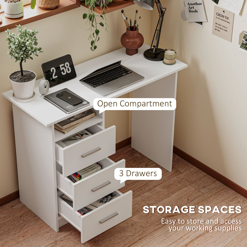 EasyComfort Modern bureau 100x40x75 cm, 3 lades, wit/bruin