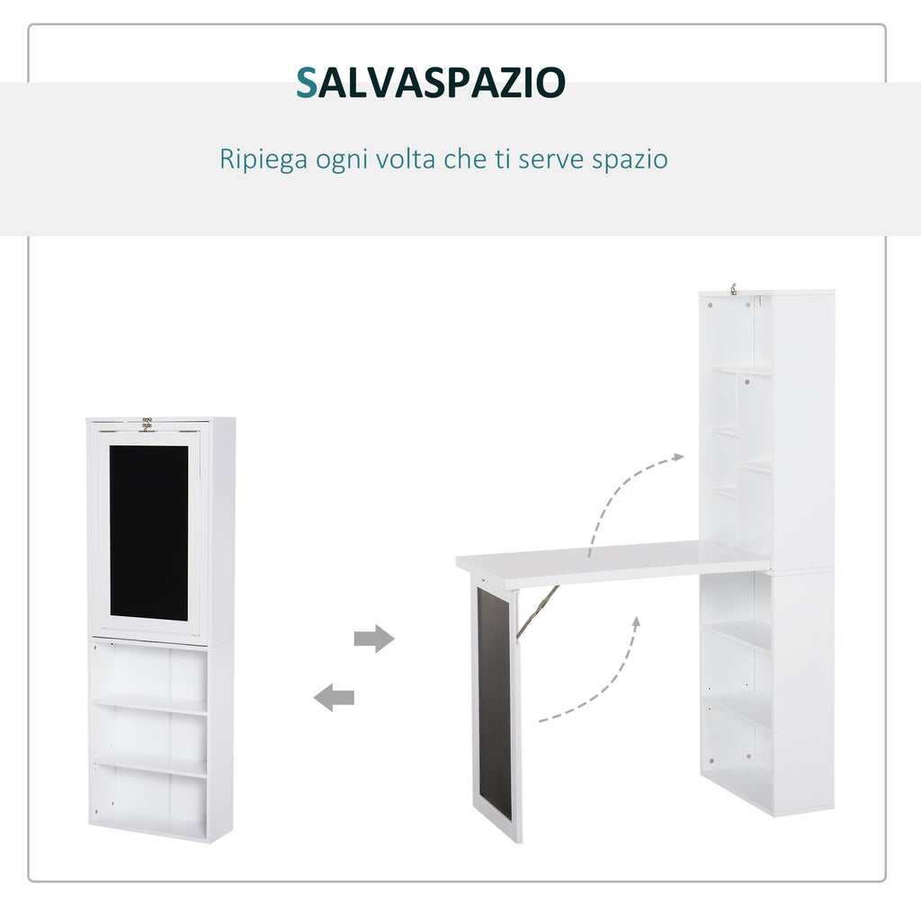Easycomfort Scrivania PC Pieghevole with Libreria a 9 Ripiani in Legno e Metallo, 98x51x153 cm, white