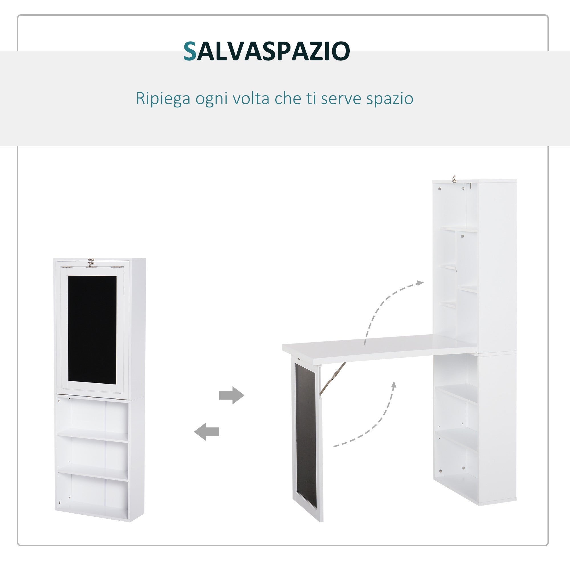 Easycomfort Scrivania PC Pieghevole with Libreria a 9 Ripiani in Legno e Metallo, 98x51x153 cm, white