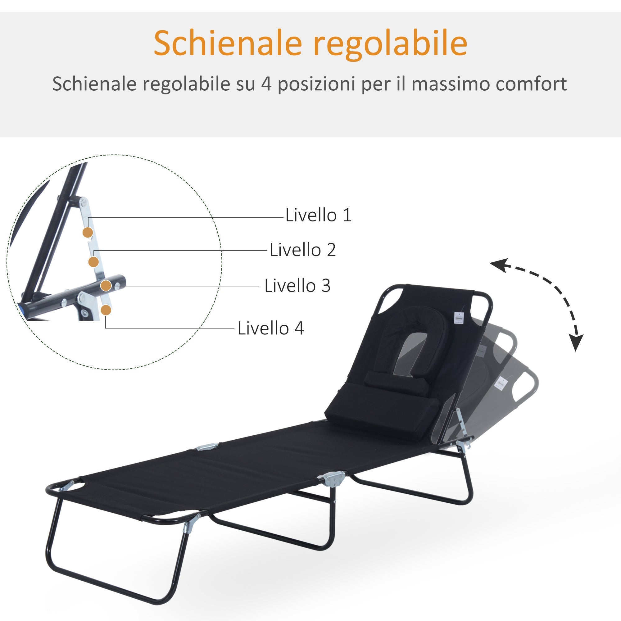 EASYCOMFORT vouw-ligstoel met gezichtsgat en kussens, staal en Oxford-stof