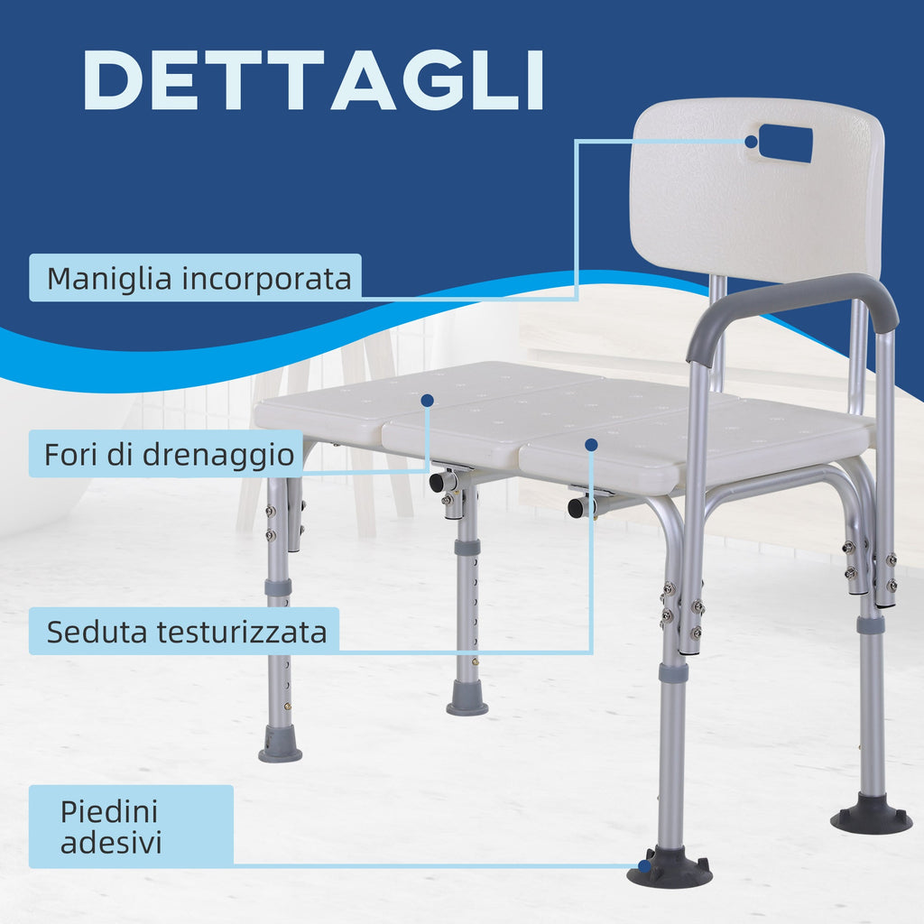 Easycomfort Sedia da Doccia with Altezza Regolabile su 6 Livelli, Piedini e Bracciolo Antiscivolo, Ampia Seduta (68.5x40.5cm)