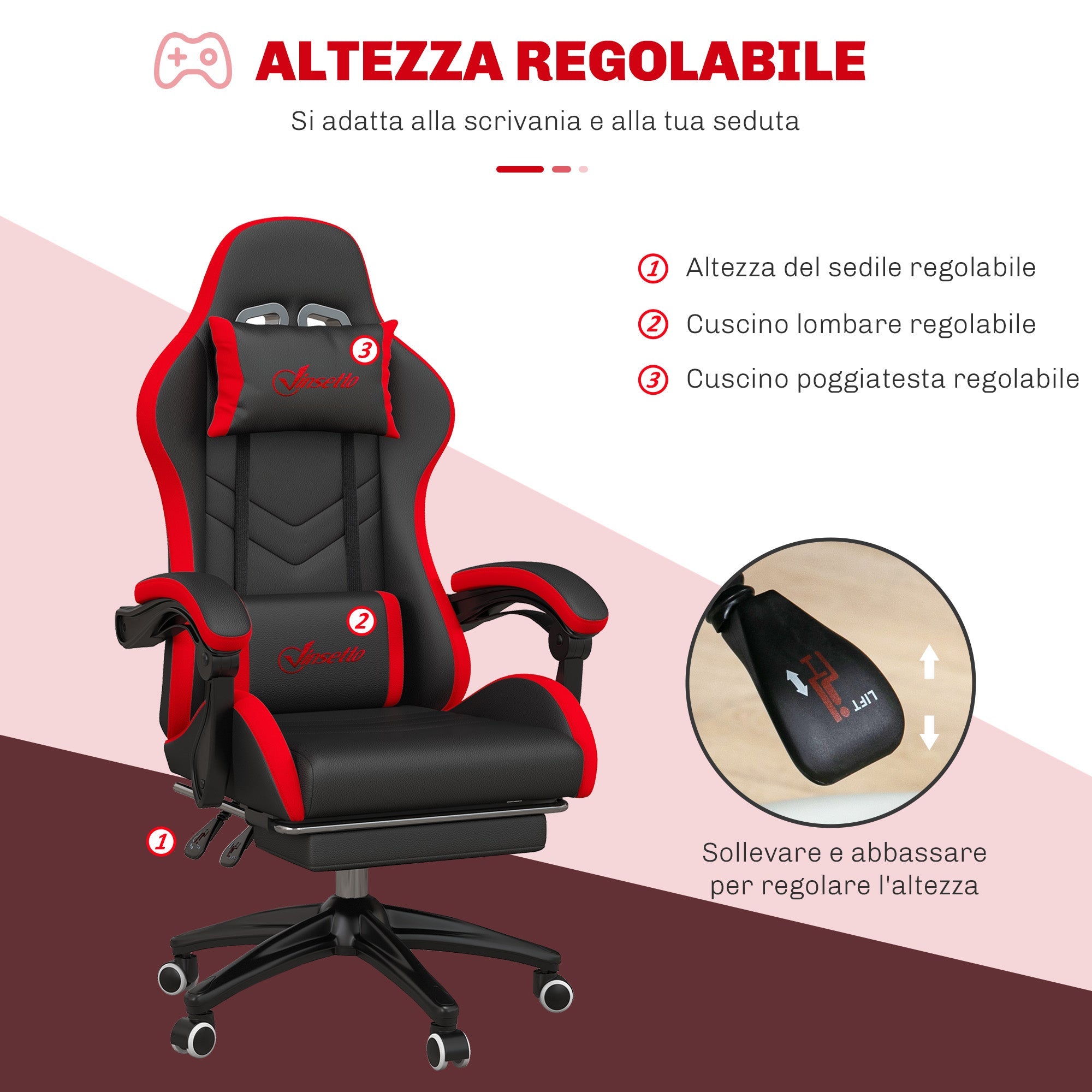 EasyComfort gamingstoel, verstelbaar, 65x65x121-129 cm