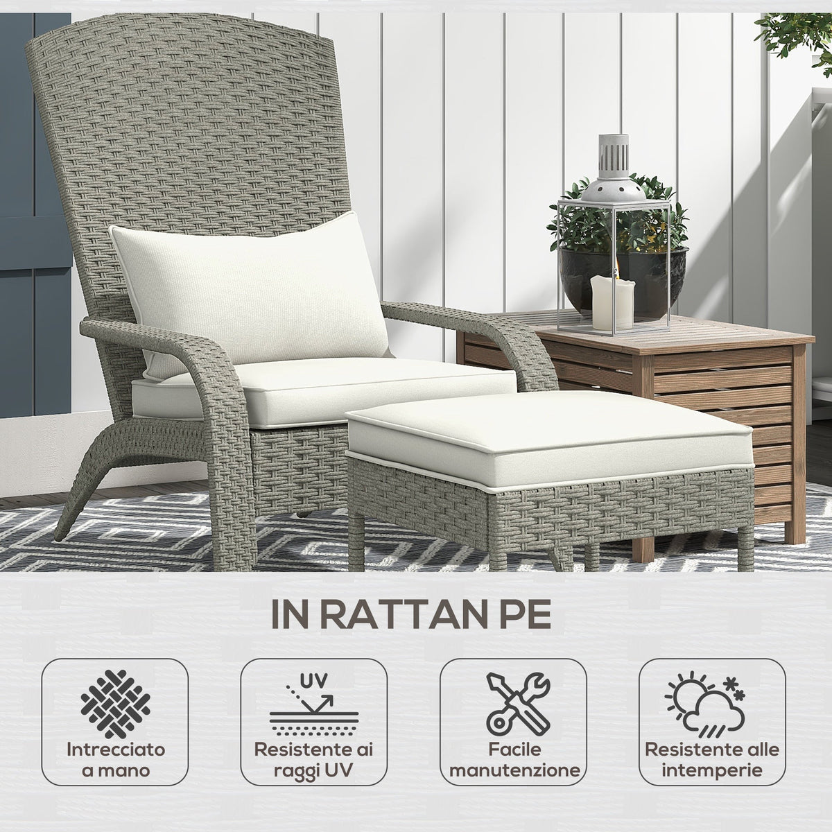 EasyComfort Sedia da Giardino tuinstoel met voetenbank, 64x82x89 cm