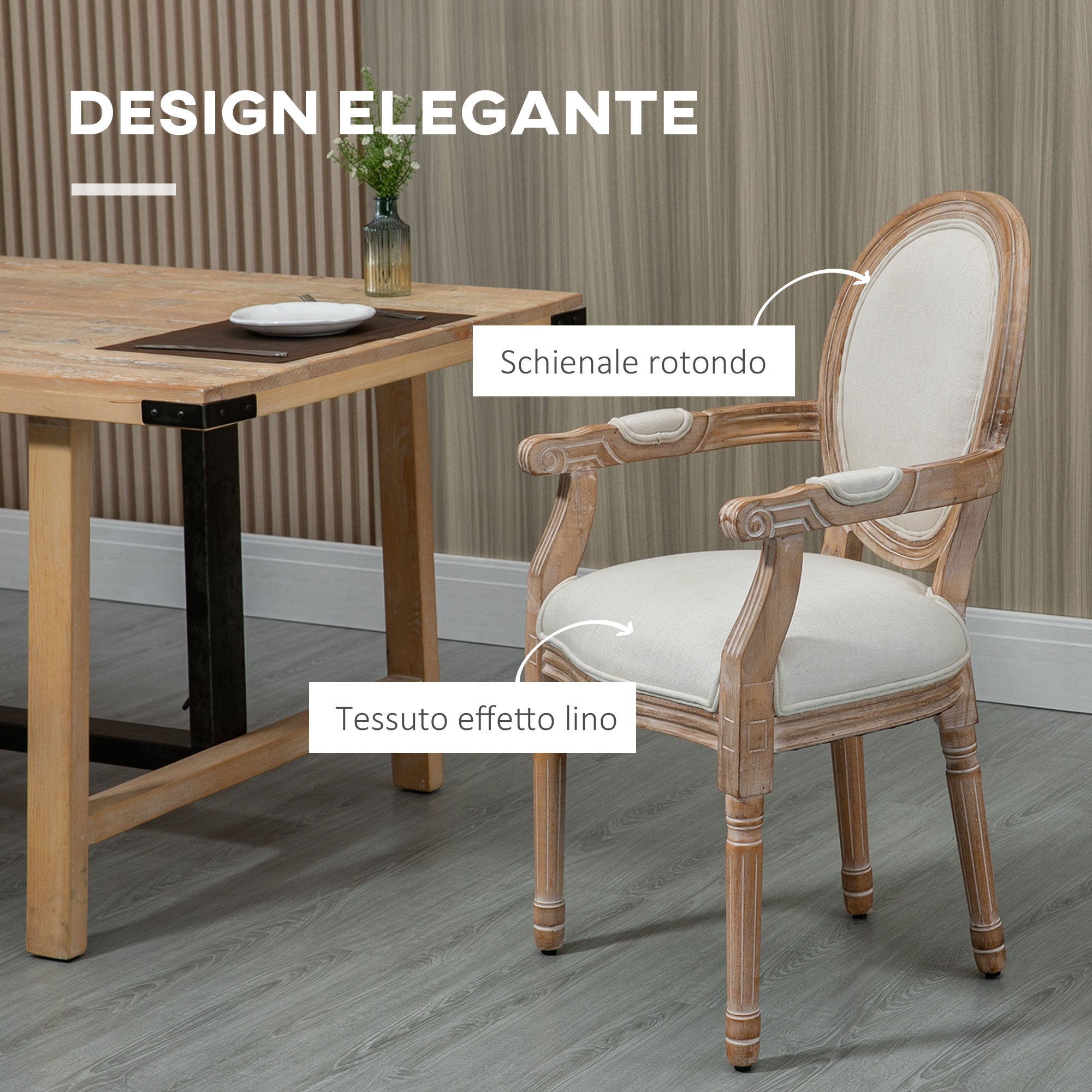 EasyComfort Sedia da Salotto Stile Classico Imbottita with Rivestimento in Tessuto, 56x56x96cm, white Crema