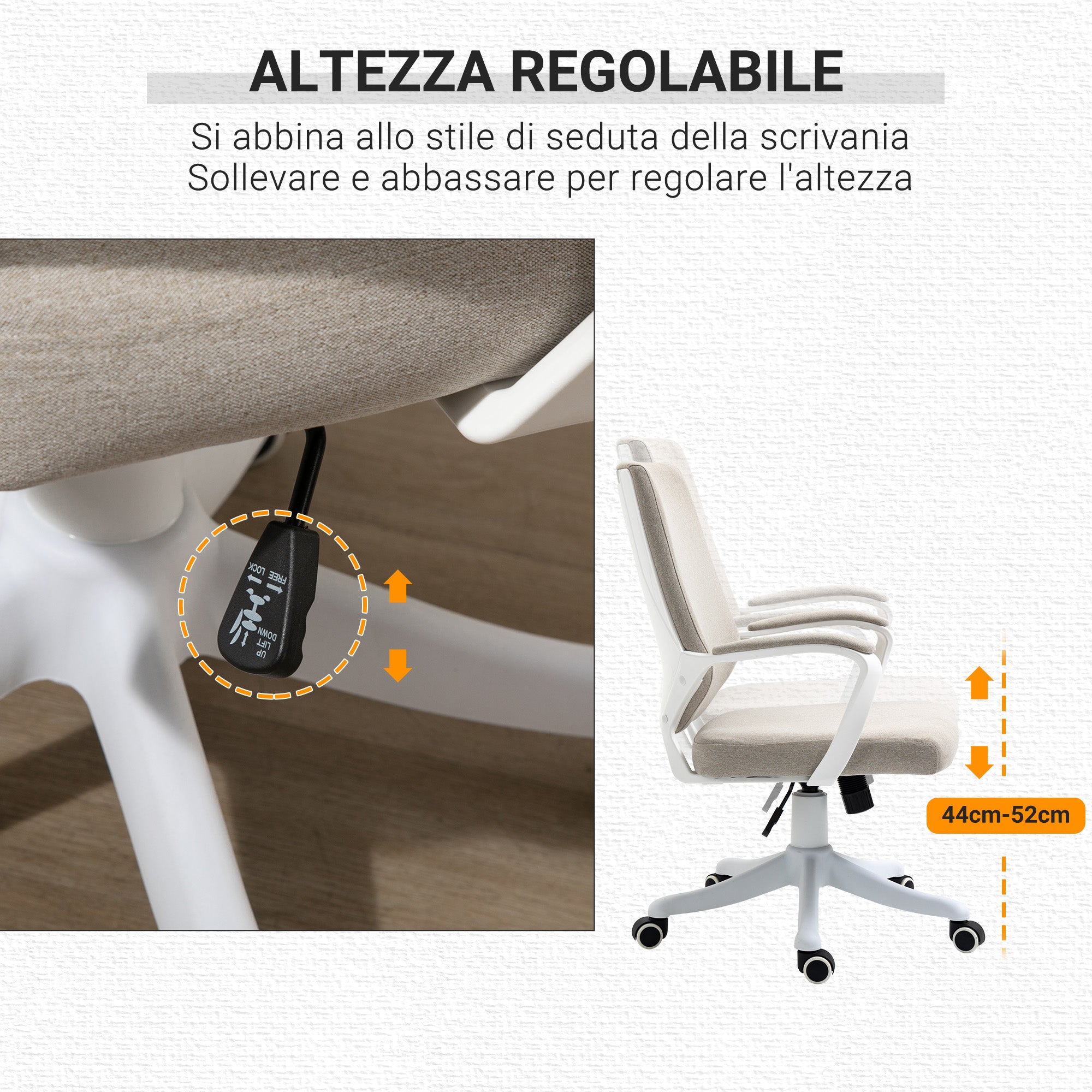 EasyComfort Sedia ergonomische bureaustoel, verstelbaar 92–100 cm, beige