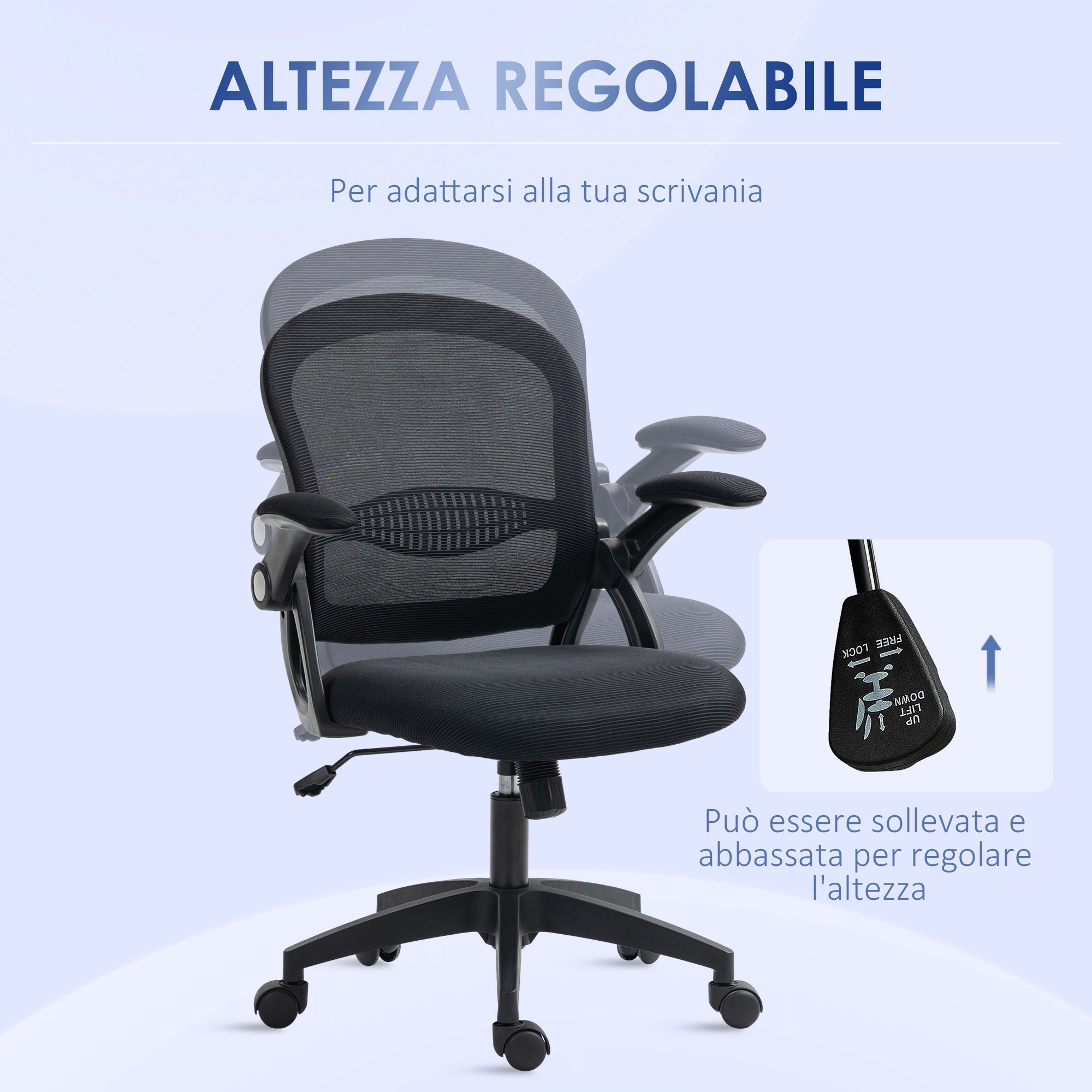 EasyComfort Ergonomische bureaustoel, verstelbaar, 65.5x61.5x88-97.5 cm, zwart