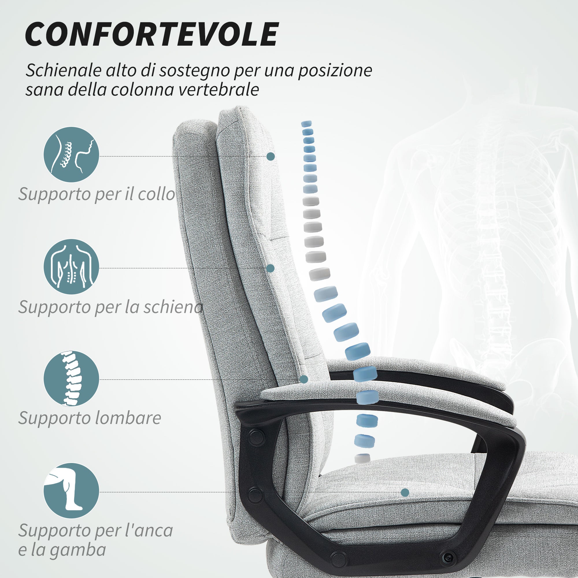 EasyComfort Ergonomische bureaustoel hoge rug, in hoogte verstelbaar, schommelfunctie, grijs